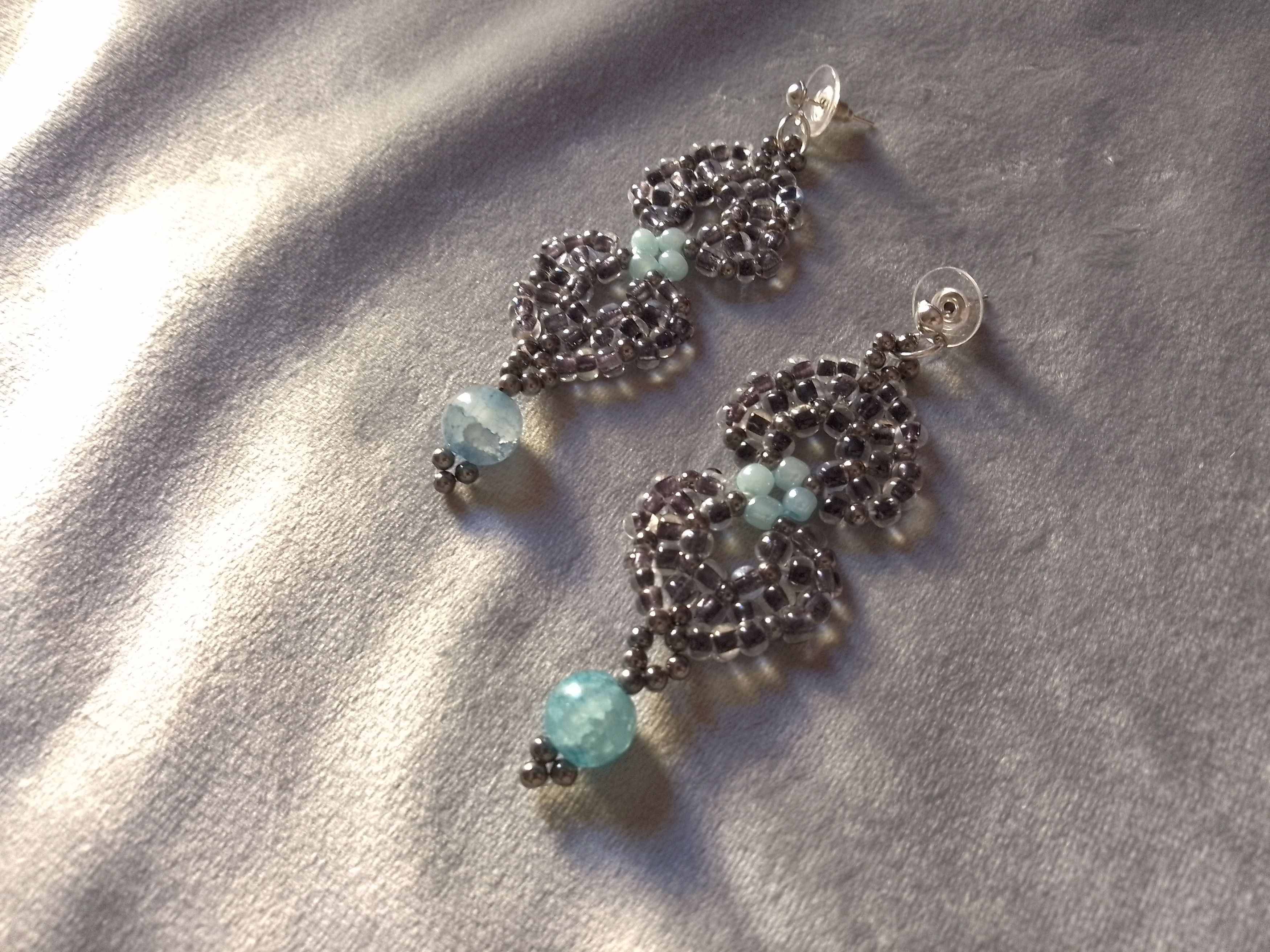 Handmade Earrings Black Blue Gemstones Agate Eleganti Beaded Size ONE SIZE - 5 Thumbnail