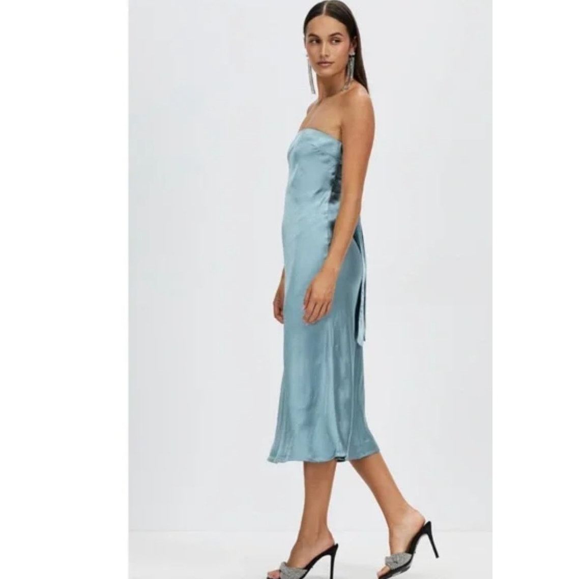 Free People New FREE PEOPLE Third Form Satin Tie Back Strapless Dress Size L / US 10 / IT 46 - 2 Thumbnail