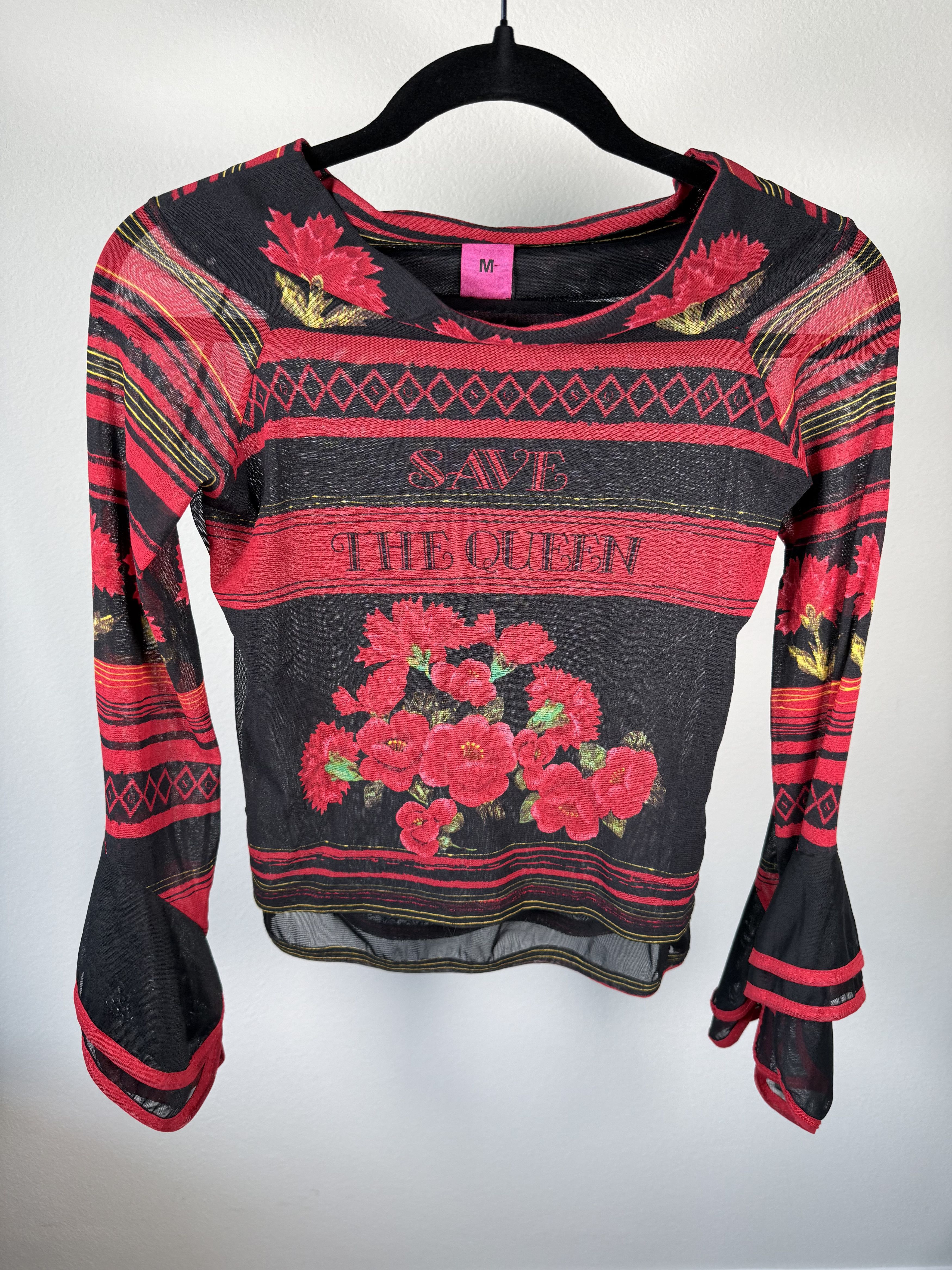 Other Save the Queen mesh top red & black rose and striped pattern Size M / US 6-8 / IT 42-44 - 1 Thumbnail