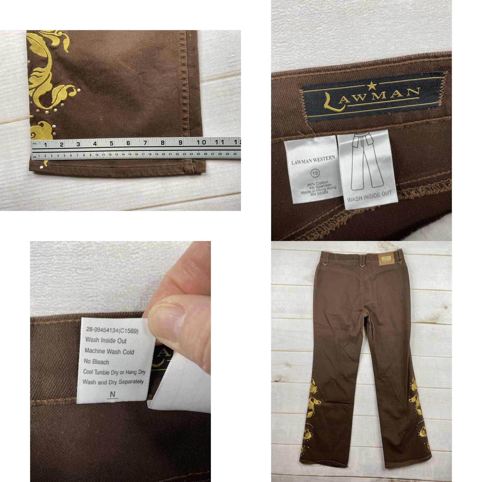 Denime Vtg Lawman Jeans Women Jr 13 Denim Brown Western High-Rise Studded Floral Riding Jeans Size 34" / US 12 / IT 48 - 8 Thumbnail