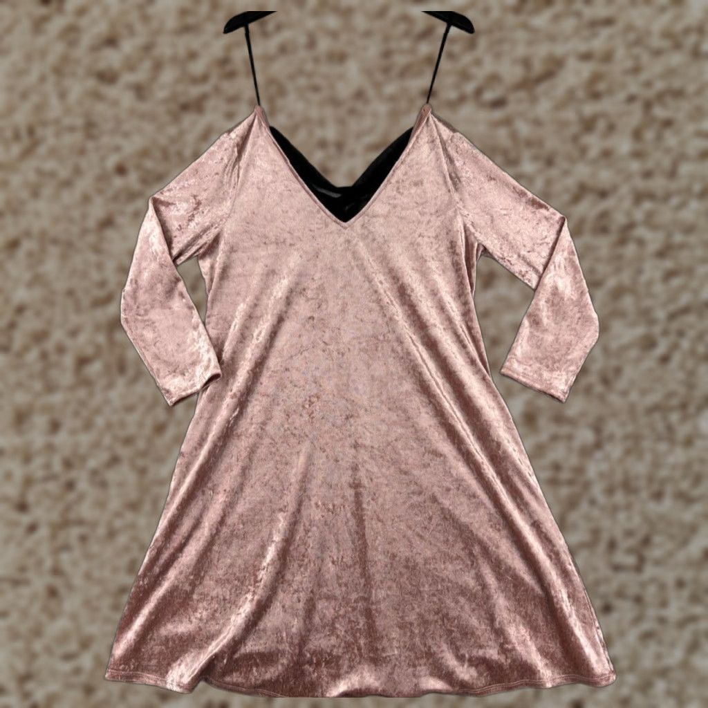 VINTAGE ByxBy Dress Womens Pink 90s Mini 3/4 Sleeve V-Neck Polyester