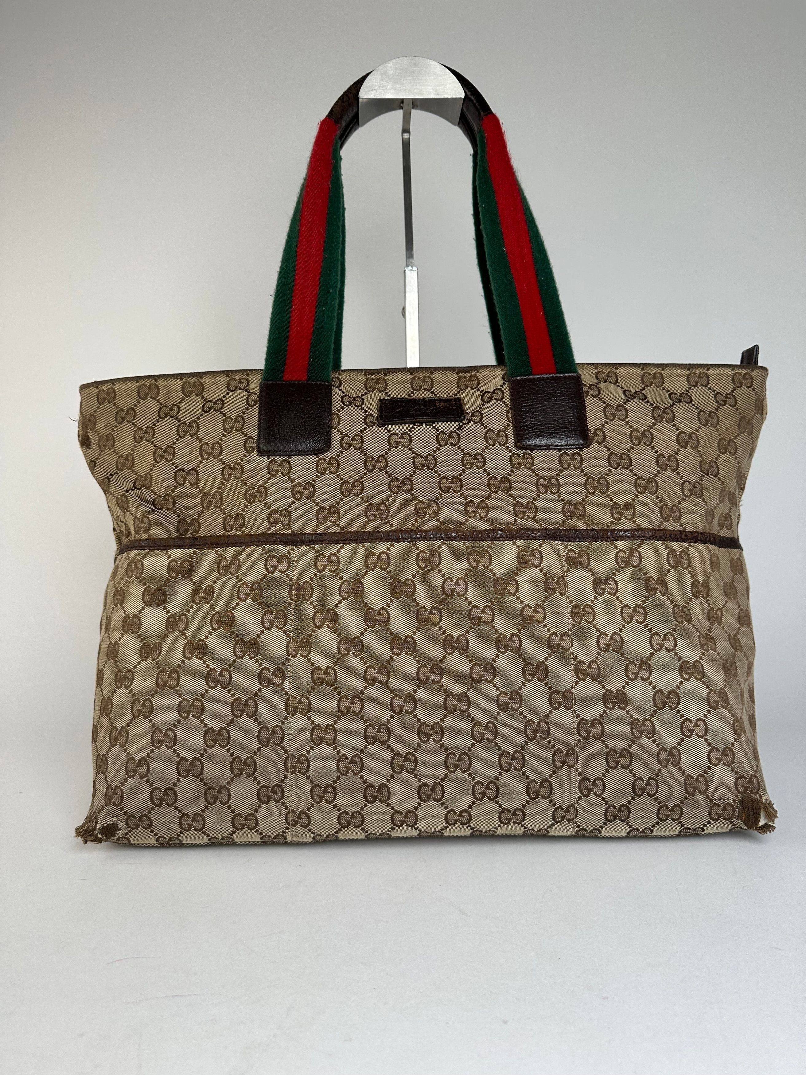 Gucci Vintage GG Monogram Handbag Beige Brown Size ONE SIZE - 1 Thumbnail
