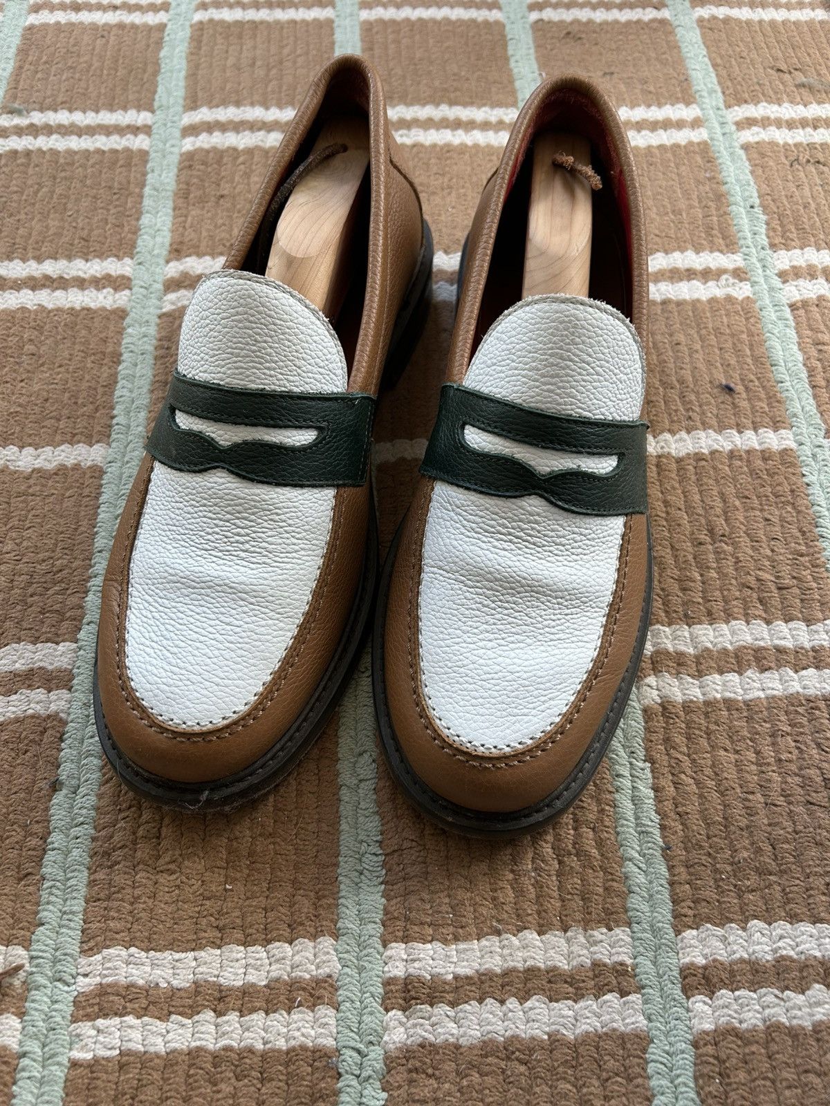 Aime Leon Dore ALD Leather Penny Loafer Green White Brown 