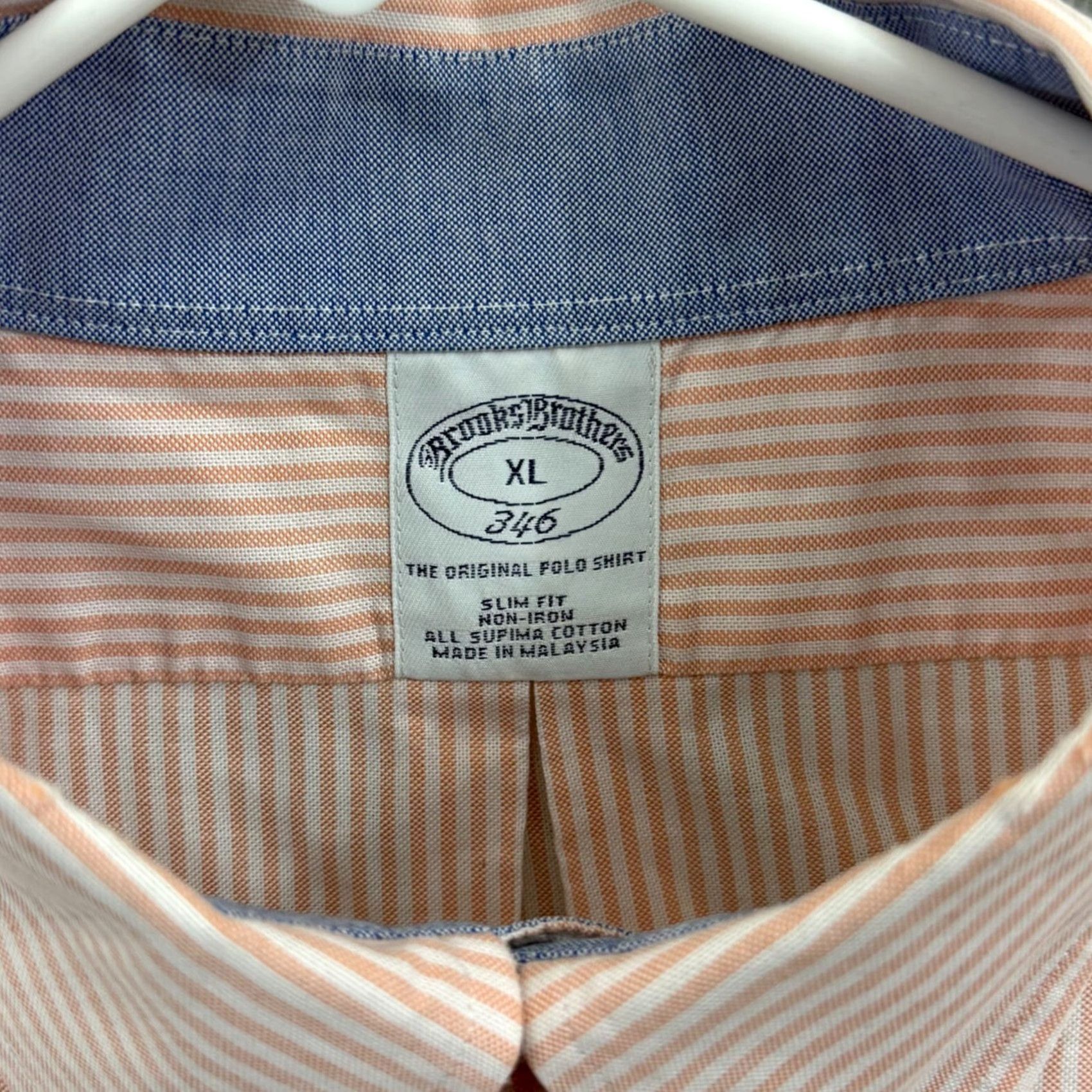 Brooks Brothers Brooks Brothers Shirt Men's XL Salmon Striped Supima Oxford Button Long Sleeve Size US XL / EU 56 / 4 - 5 Thumbnail