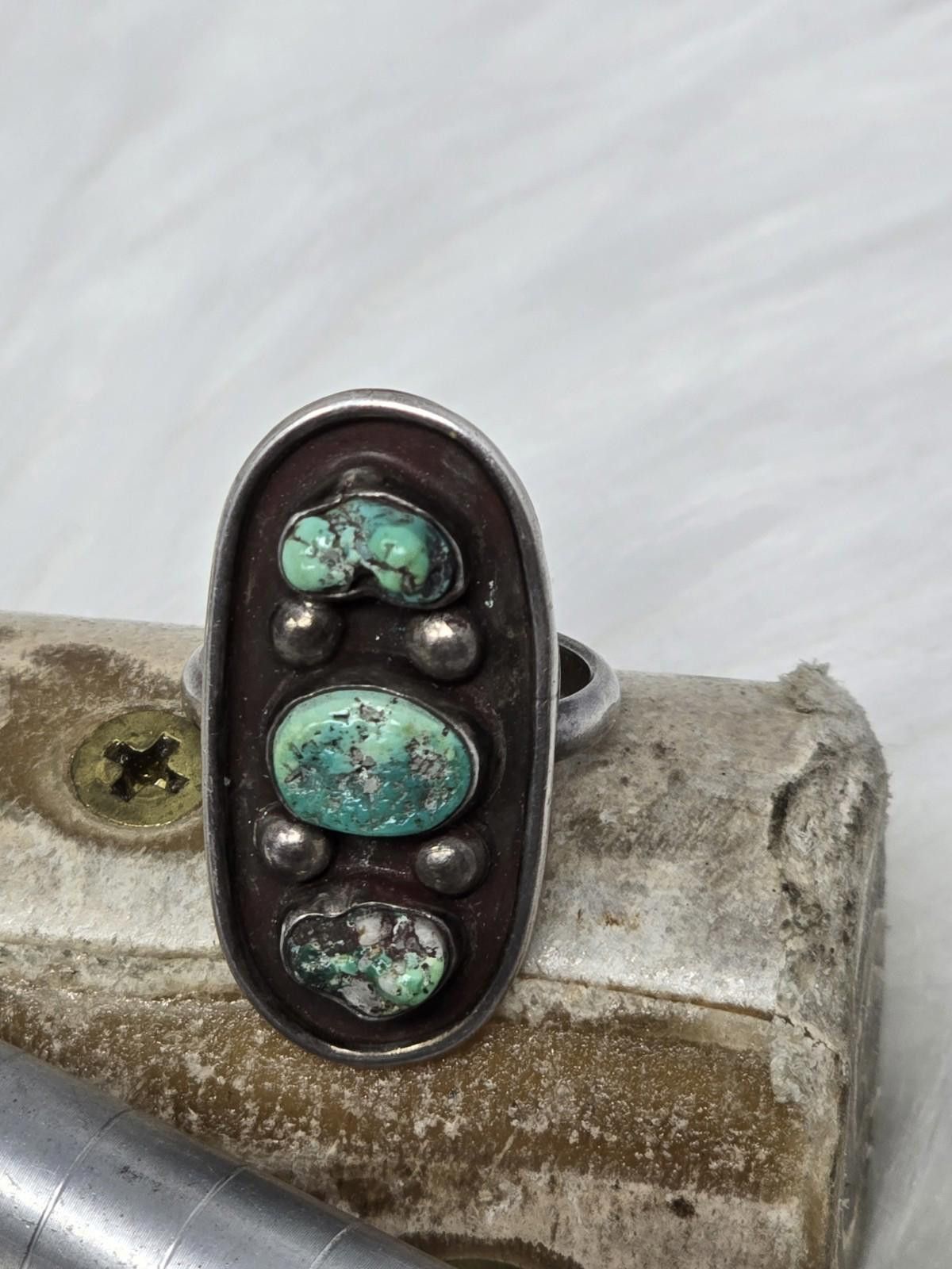 Other Vintage Native American 925 Silver Turquoise Ring Old Pawn Size ONE SIZE - 8 Thumbnail