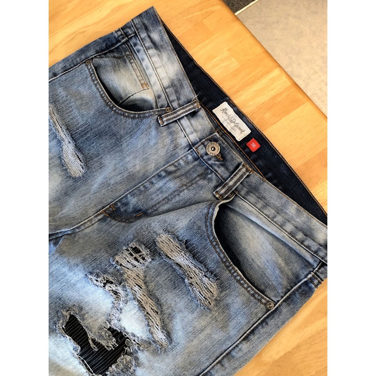 Vintage Ranch & Dvlpmnt Jeans Men’s Distressed Zippered High Rise 37x31 Blue Stone Denim Straight 5-Pocket Mens Regular Waist 36/37 Size US 36 / EU 52 - 3 Thumbnail