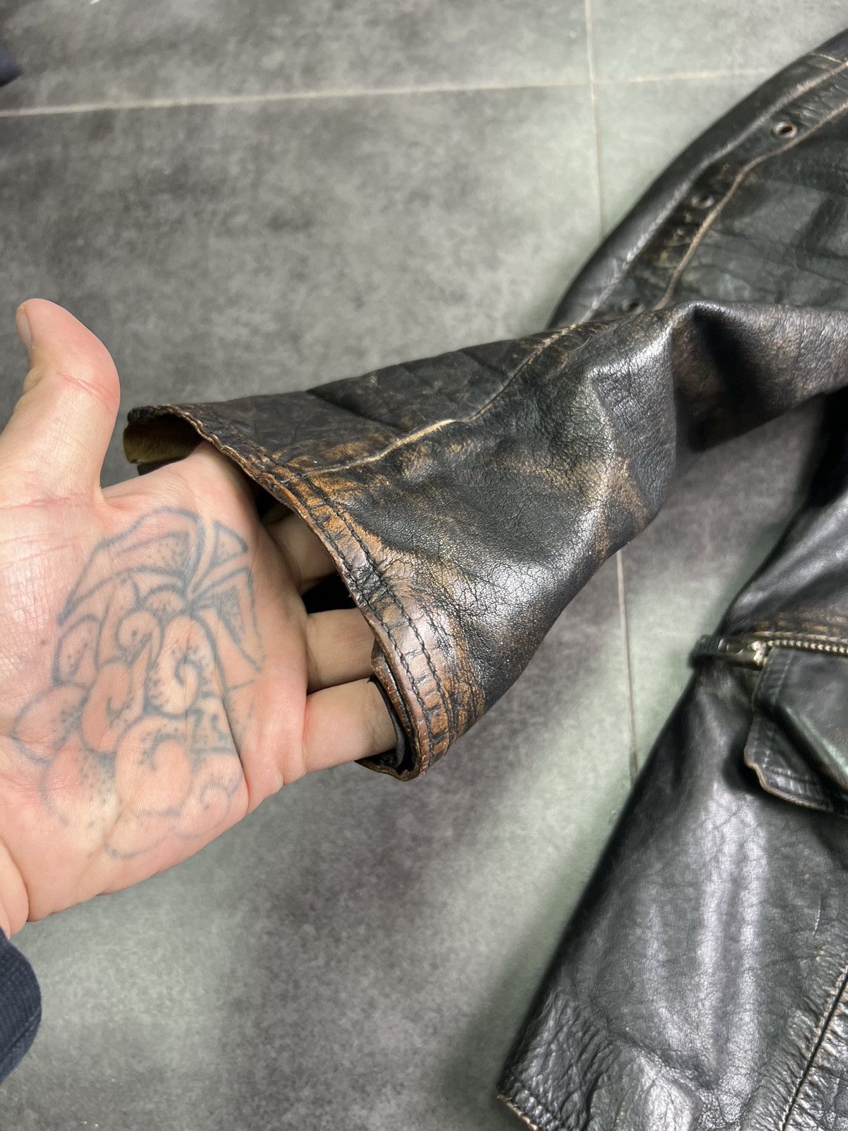 Diesel Vintage 90s Diesel crazy faded Leather moto coat jacket Size US XL / EU 56 / 4 - 8 Thumbnail