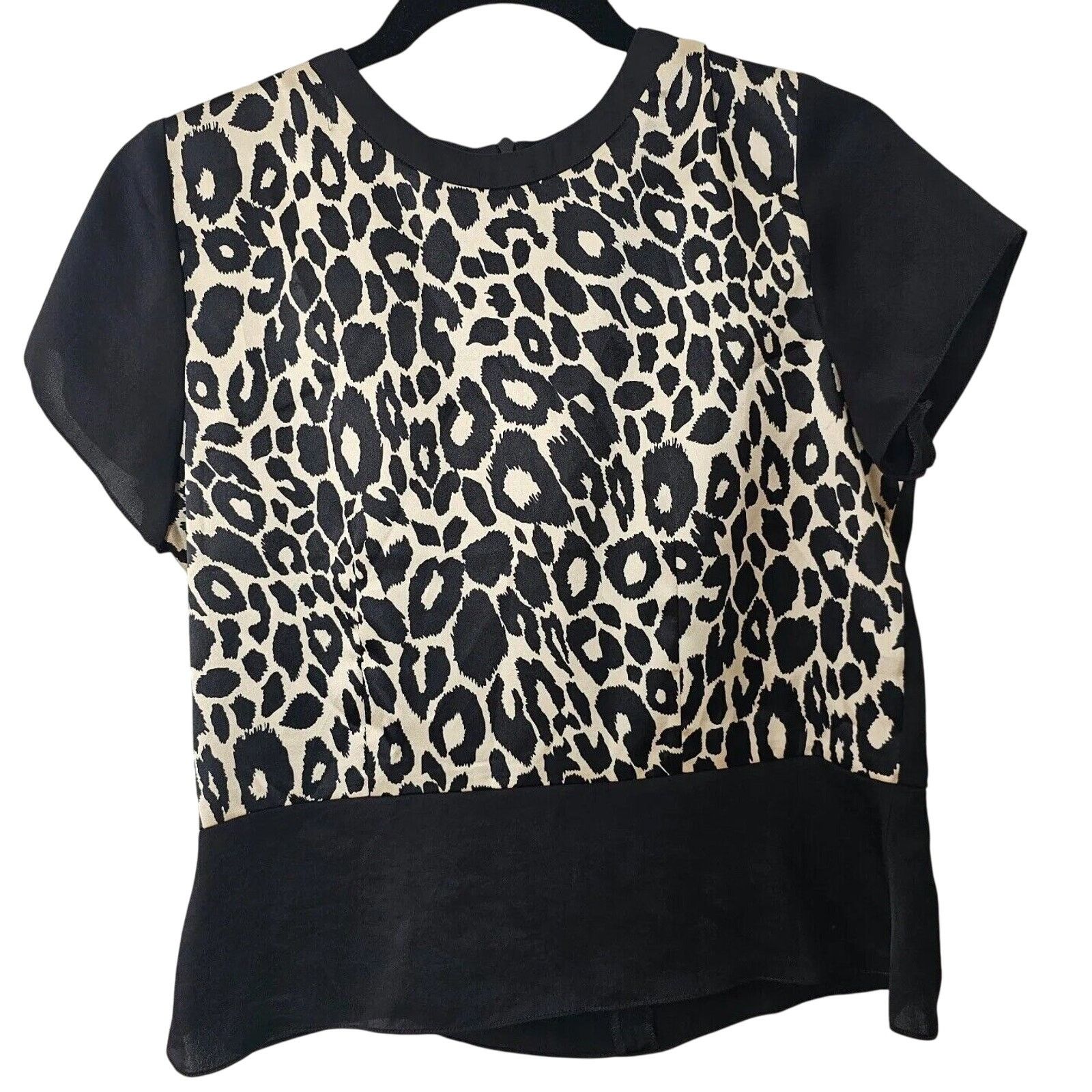 Other ASV Asava Black Cheetah Print Satin Short Sleeve Peplum Top Size M / US 6-8 / IT 42-44 - 1 Thumbnail