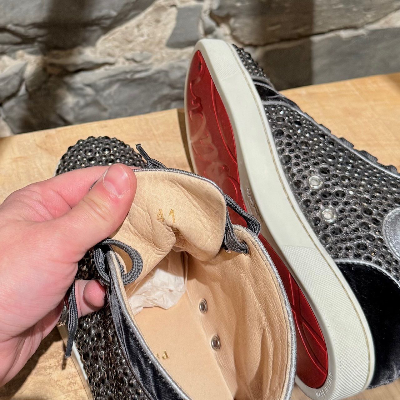 Christian Louboutin Christian Louboutin Black Velvet Louis Ring Strass Sneakers Size US 8 / EU 41 - 11 Thumbnail