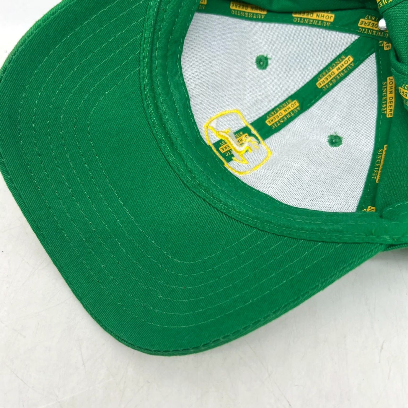 John Deere John Deere Trucker Hat Cap Green Adjustable Adult Men One Size USA 80s 90s Casual Workwear Summer Spring Fall Green Cotton Knit Solid Blue Bill Stitch Size ONE SIZE - 4 Thumbnail