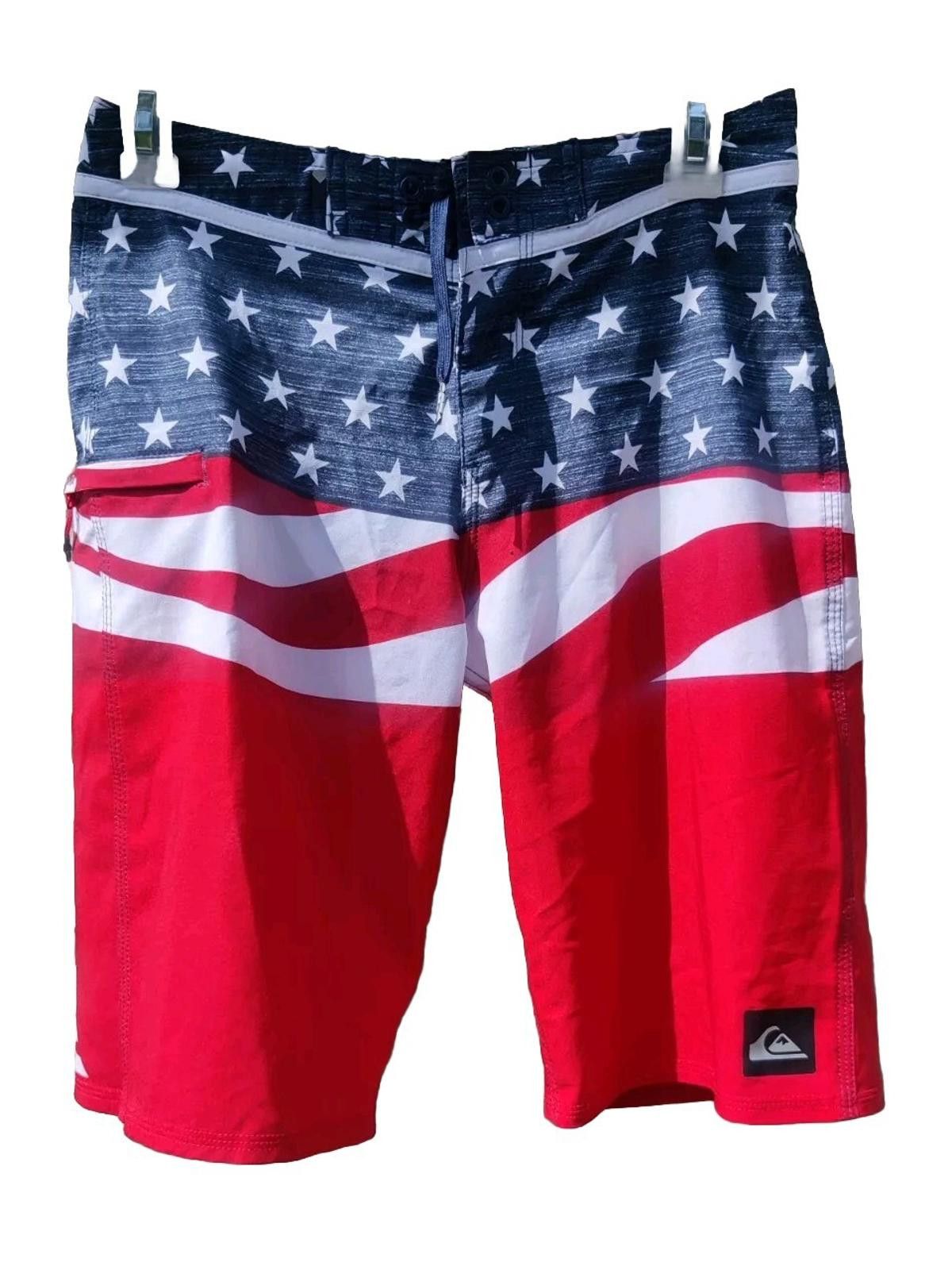 Quiksilver Quicksilver Board Shorts Swim Trunks USA Flag Stars Stripes Size US 27 - 1 Thumbnail