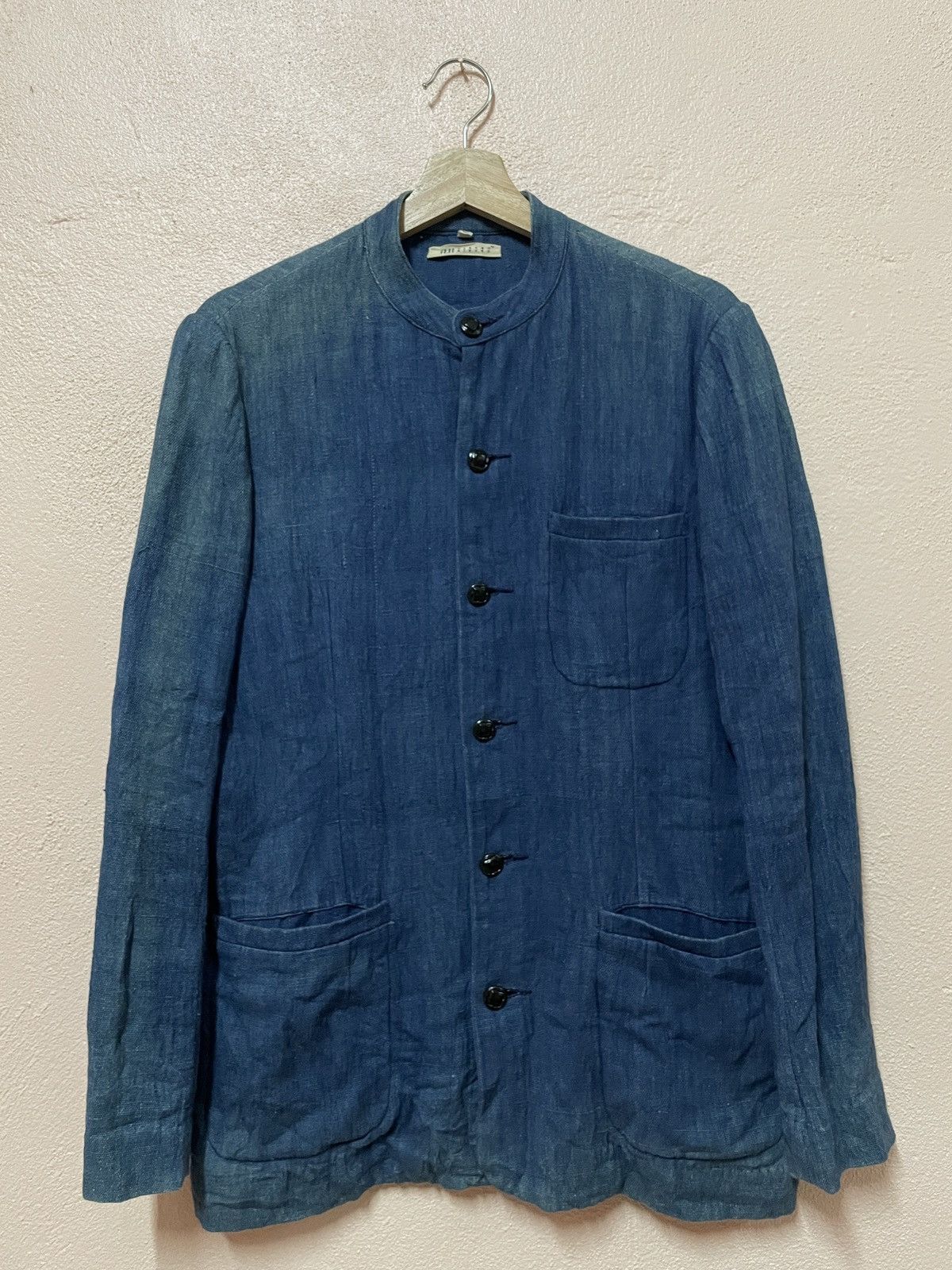 Le Grande Bleu (L.G.B.) Japanese Indigo Blue Mandarin Color Sashiko Navy Jacket WWII Size US S / EU 44-46 / 1 - 1 Thumbnail