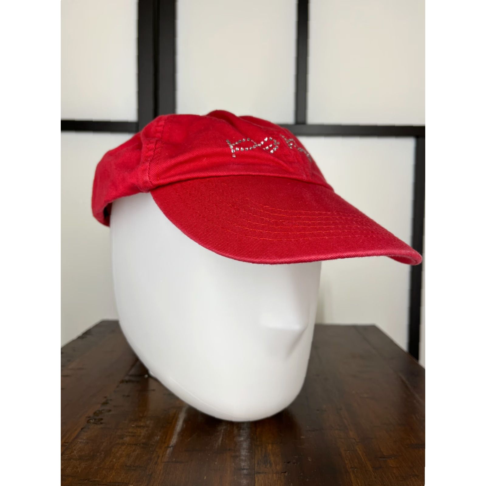 Bebe bebe Red Adjustable Strap Back Womens Baseball Cap Hat Twill Cotton Rhinestone Logo Bling Size ONE SIZE - 6 Thumbnail