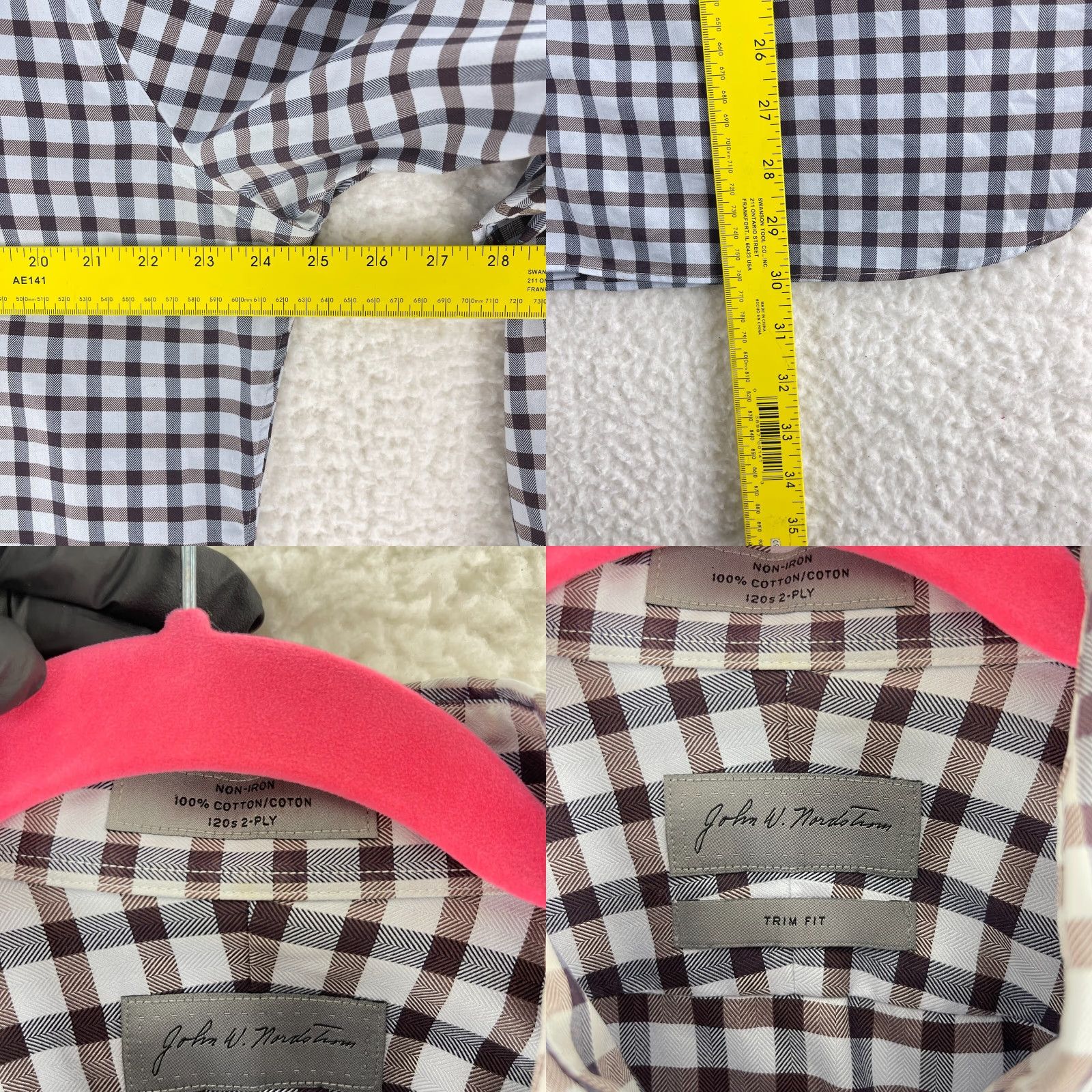 Nordstrom John W. Nordstrom Plaid Dress Shirt Mens Long Sleeve XL Brown Button-Down Shirt Size 46R - 8 Thumbnail