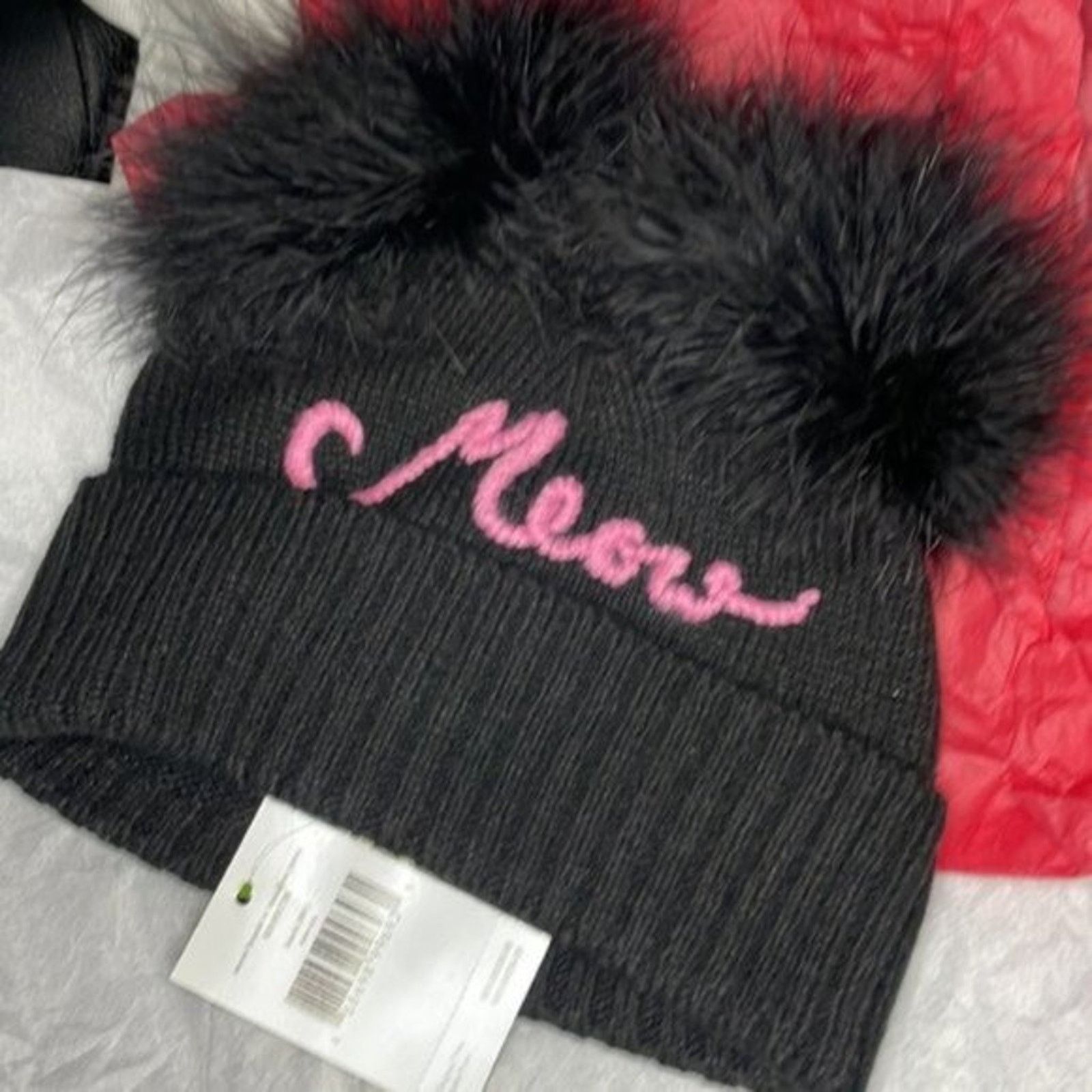 Kate Spade Kate Spade New York meow marabou pompom beanie black Size ONE SIZE - 2 Thumbnail