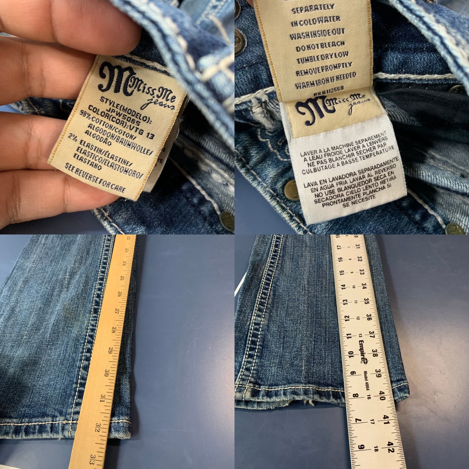 Miss Me Miss Me Jeans Womens Bootcut Denim Size 25 Blue Embellished Stretch 5-Pocket Flap Pocket Y2K Size 42" / US 20 - 9 Thumbnail