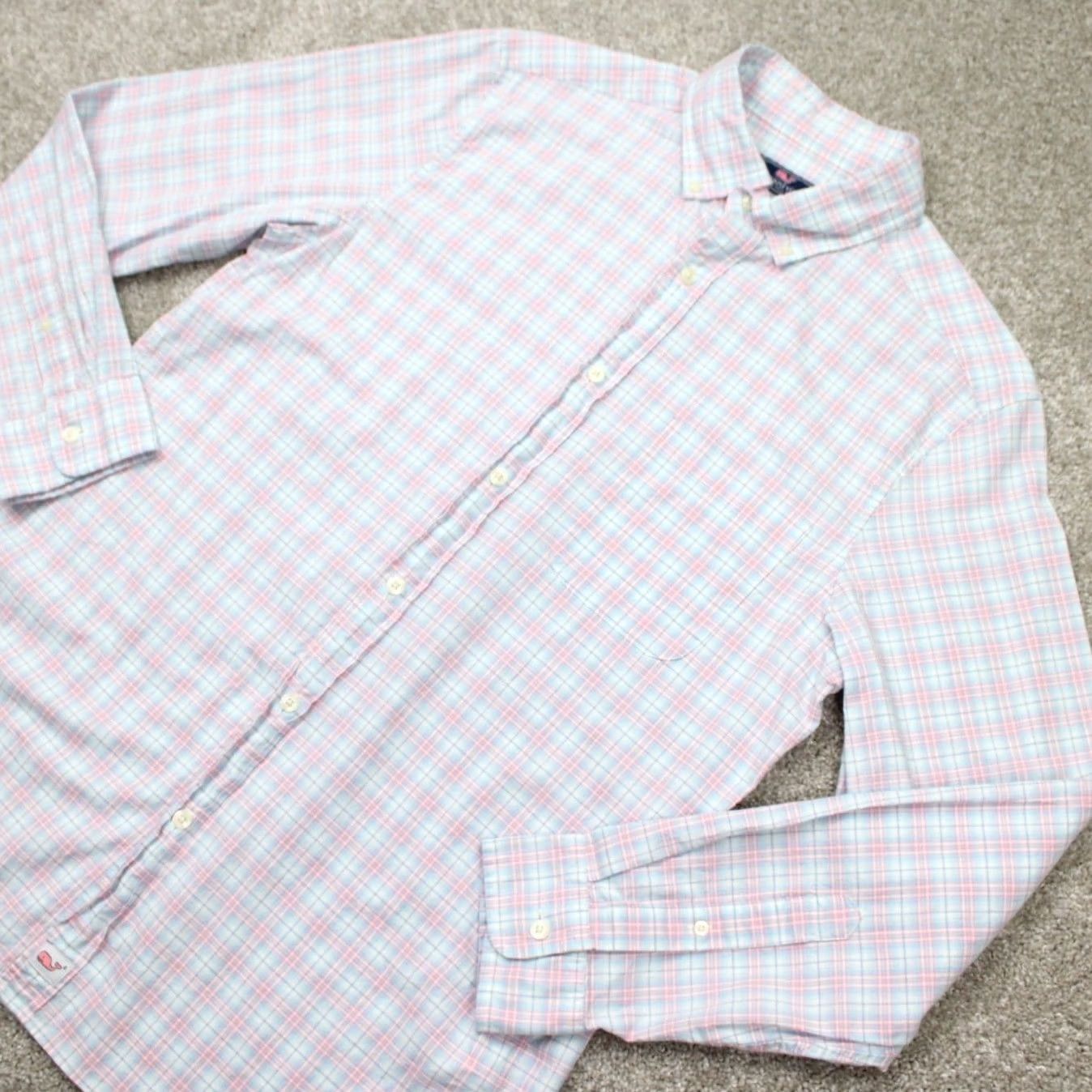 Vineyard Vines Vineyard Vines Shirt Mens Medium Cotton Stretch Classic Fit Murray L/S Pink/Blue Size US M / EU 48-50 / 2 - 4 Thumbnail