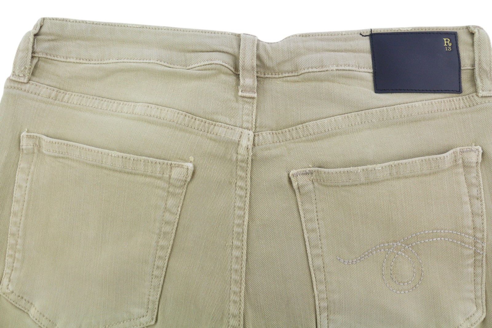 R13 BOY STRAIGHT 28 Khaki Stretchy Faded Ankle Casual 86300 Size 28" / US 6 / IT 42 - 15 Thumbnail