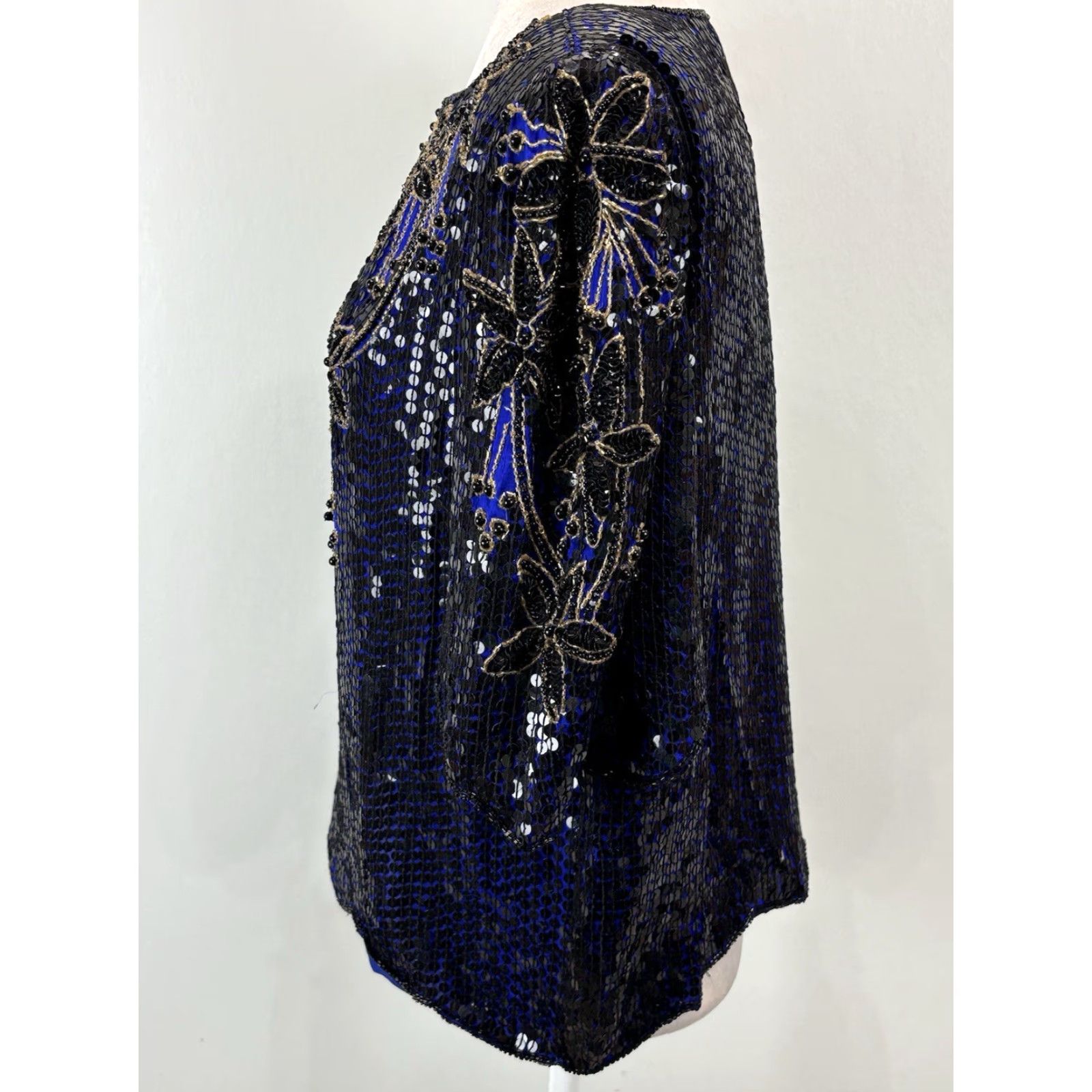 Vintage VINTAGE Scala Beaded Shirt Blouse Silk Floral Design Womens Large Blue Black Vintage 90s Party Formal Beaded Accent Size L / US 10 / IT 46 - 2 Thumbnail
