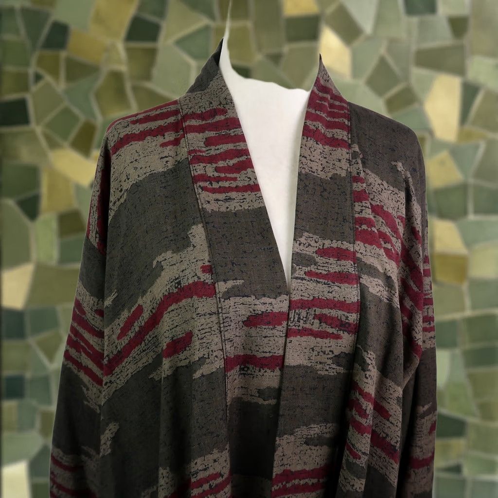 Vintage VINTAGE 90s Brown and Red Abstract Print Short Kimono Top Blouse Women's M Rayon Bohemian Kimono Style Shirt Size M / US 6-8 / IT 42-44 - 1 Thumbnail
