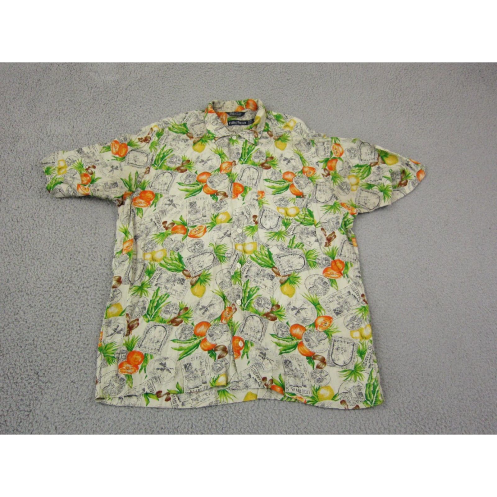 Nautica VINTAGE Nautica Shirt Adult Medium Cream Green 90s Hawaiian Lemons Camp Mens Size US M / EU 48-50 / 2 - 2 Thumbnail