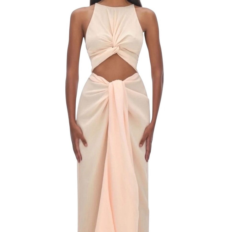 Other ,Andrea Iyamah Aminata Champagne Keyhole Halter Jumpsuit Sm Size 27" / US 4 / IT 40 - 1 Thumbnail