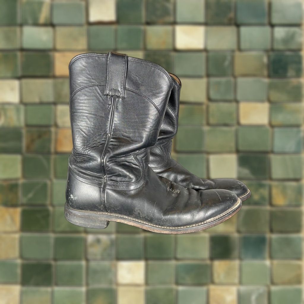 Justin Boots Western Cowboy Boots Men Size D Black Leather