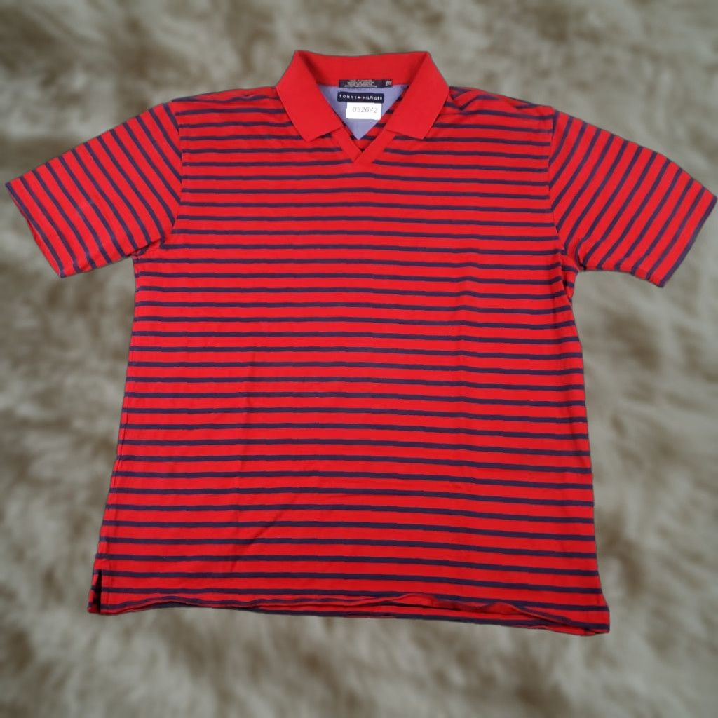 Tommy Hilfiger Tommy Hilfiger Polo Shirt 2XL Red Blue Striped Casual Short Sleeve Mens Size US XXL / EU 58 / 5 - 1 Thumbnail