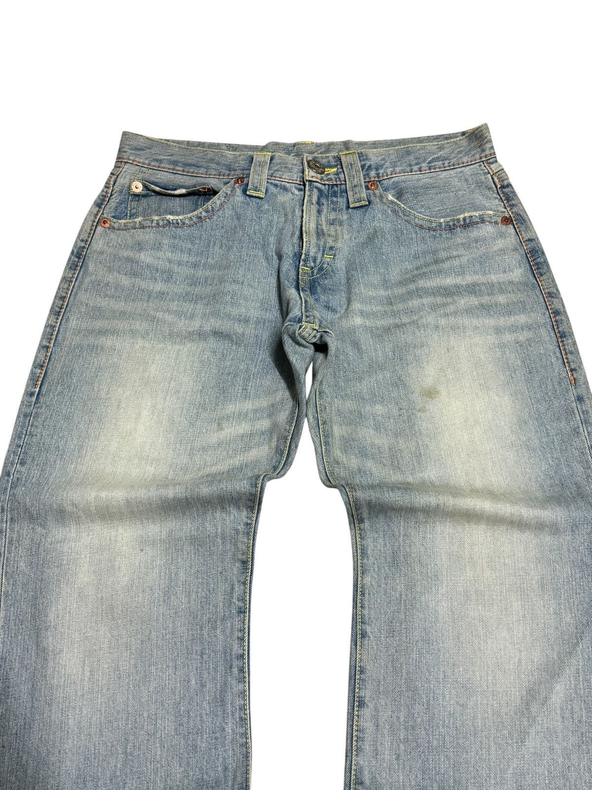 Japanese Brand COCOLULU Printed Washed Blue Yellow Stitching Daicock Denim Size US 34 / EU 50 - 3 Thumbnail