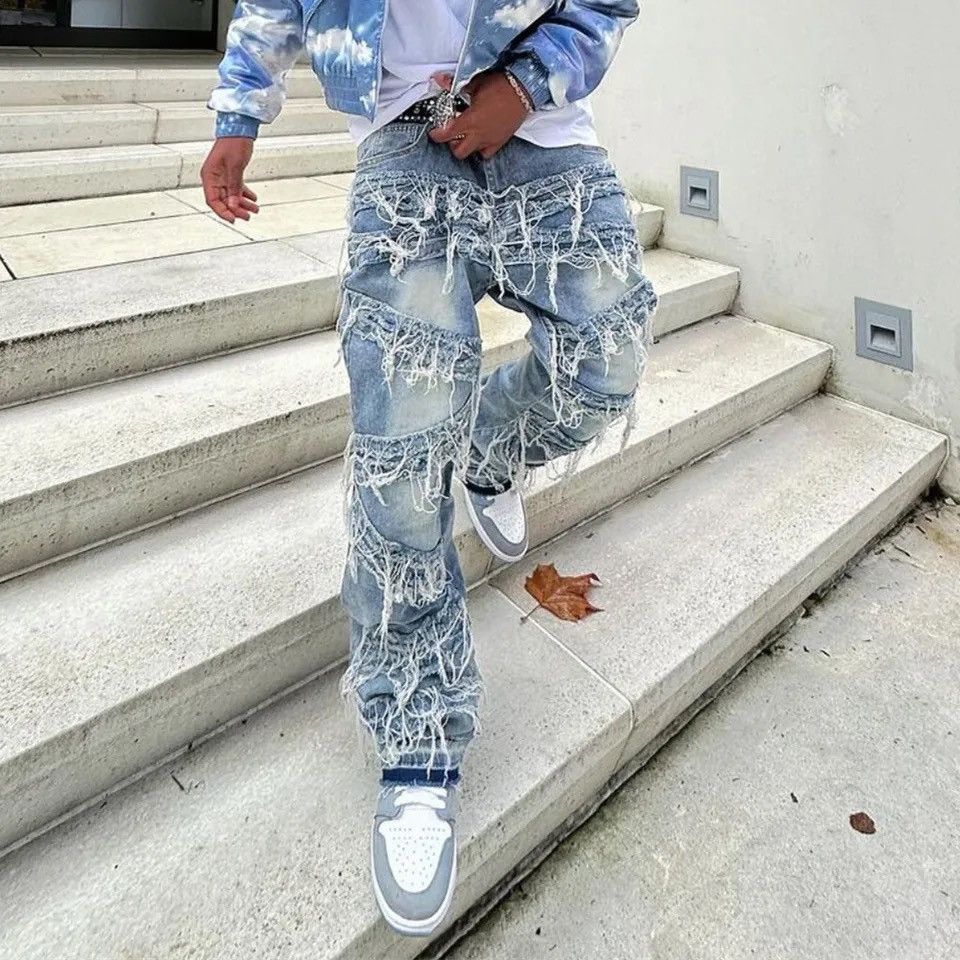 Japanese Brand × Vintage High Street Loose Male Stacked Spliced Straight Denim Pants Size US 34 / EU 50 - 4 Thumbnail