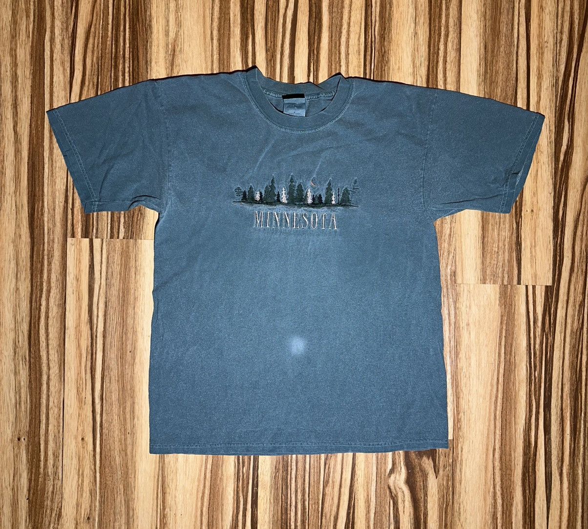Gildan Gildan Teal Minnesota Pine Tree Moon Light Graphic Tee Size US L / EU 52-54 / 3 - 1 Thumbnail