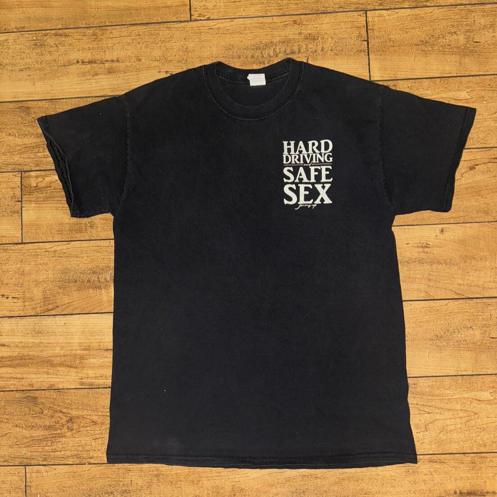 Japanese Brand × Vintage Vintage Jimmy Up Hard Driving And Safe Sex T-Shirt 19x26 M Size US M / EU 48-50 / 2 - 3 Thumbnail