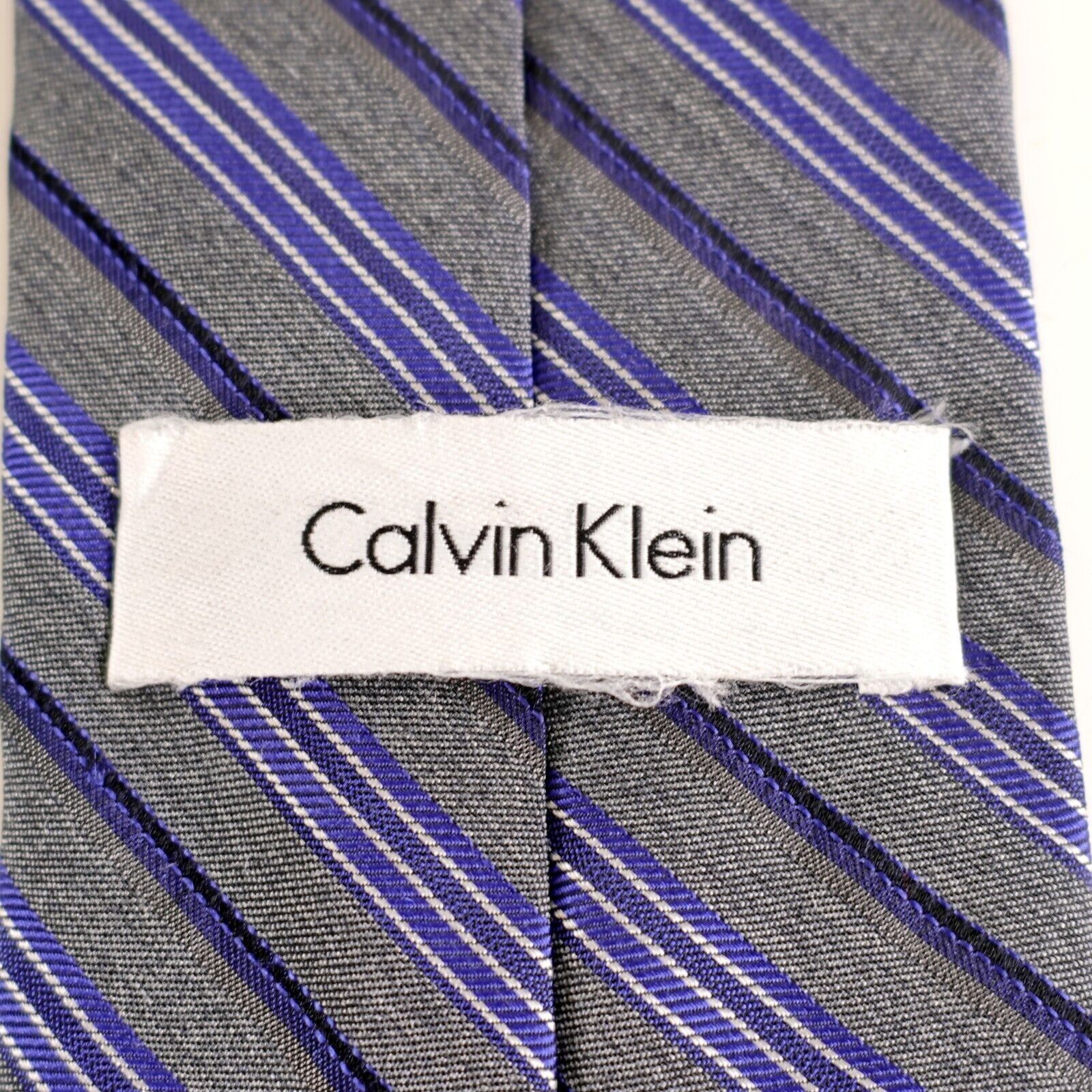 Calvin Klein Calvin Klein Gray Purple Striped Woven Silk Tie Size ONE SIZE - 3 Thumbnail