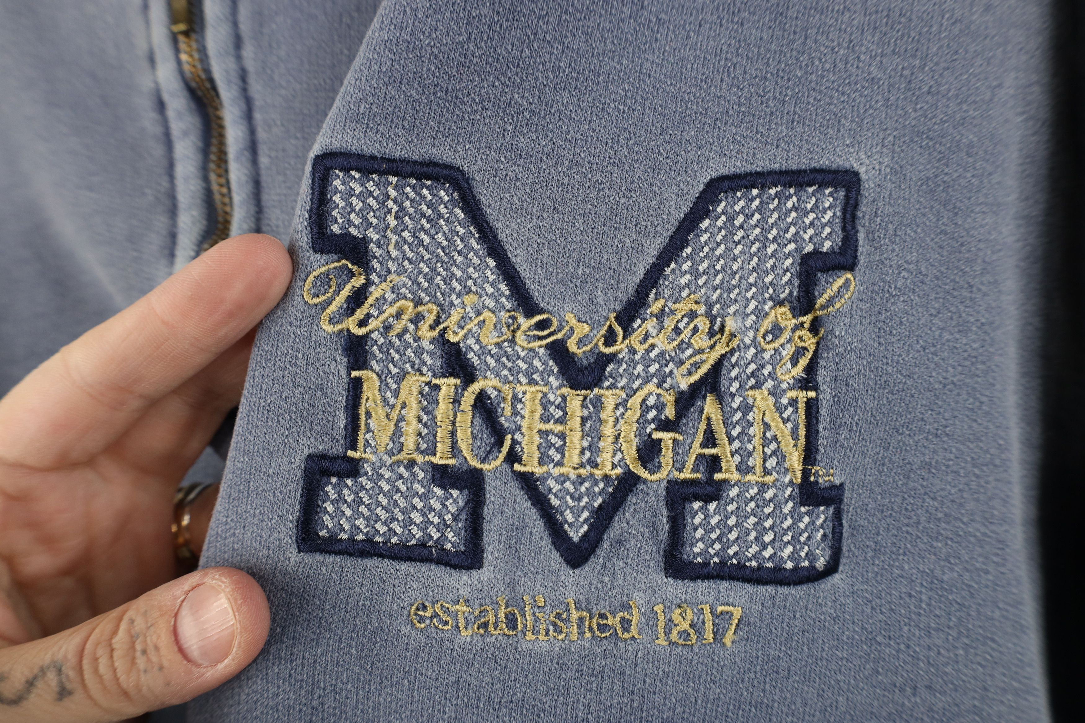 Vintage Vintage 90s University of Michigan 1/4 Half Zip Sweatshirt Size US XL / EU 56 / 4 - 4 Thumbnail