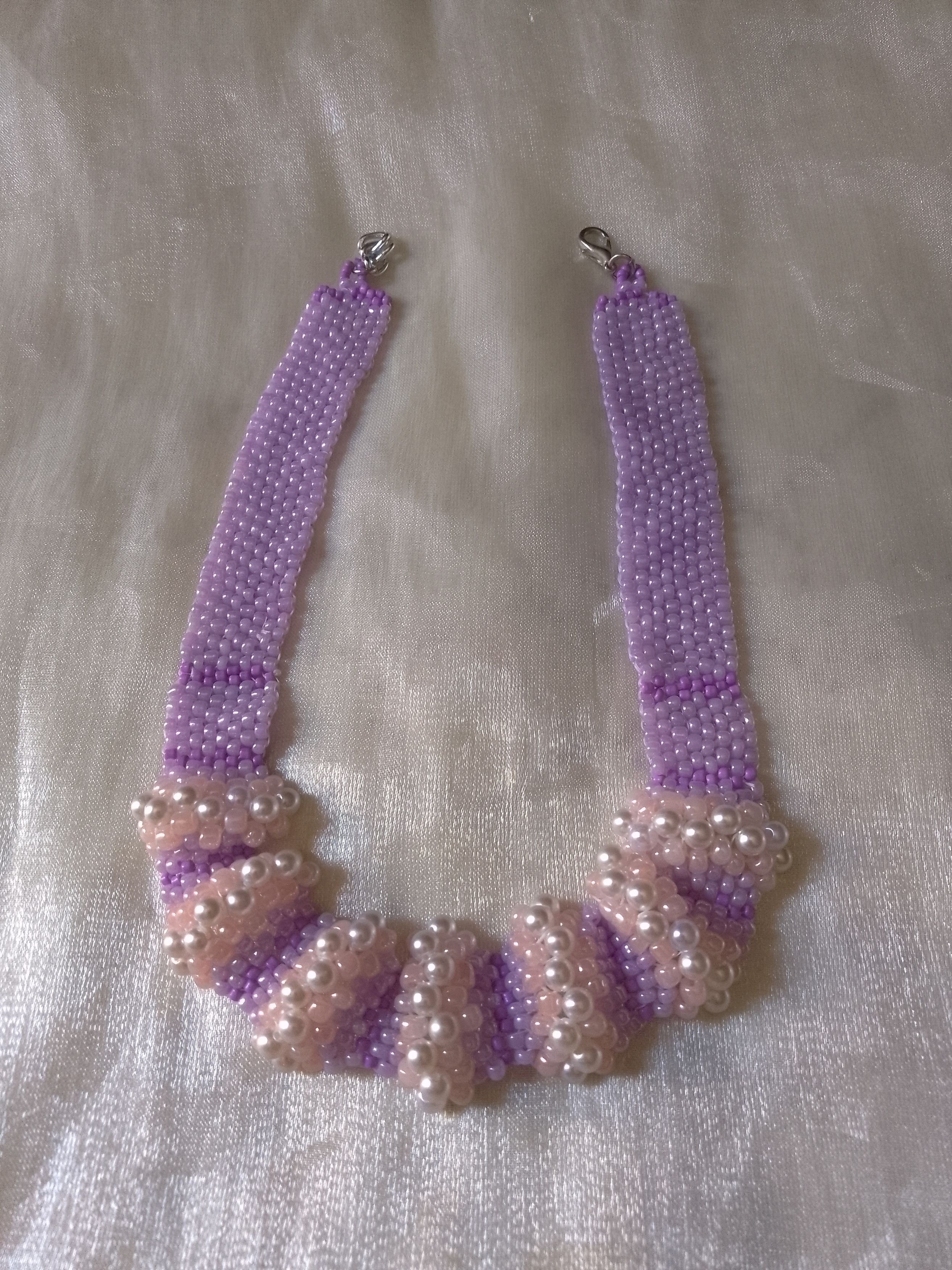 Handmade Necklace Pearls Ivory Soft Purple Elegant Wedding Party Size ONE SIZE - 2 Thumbnail