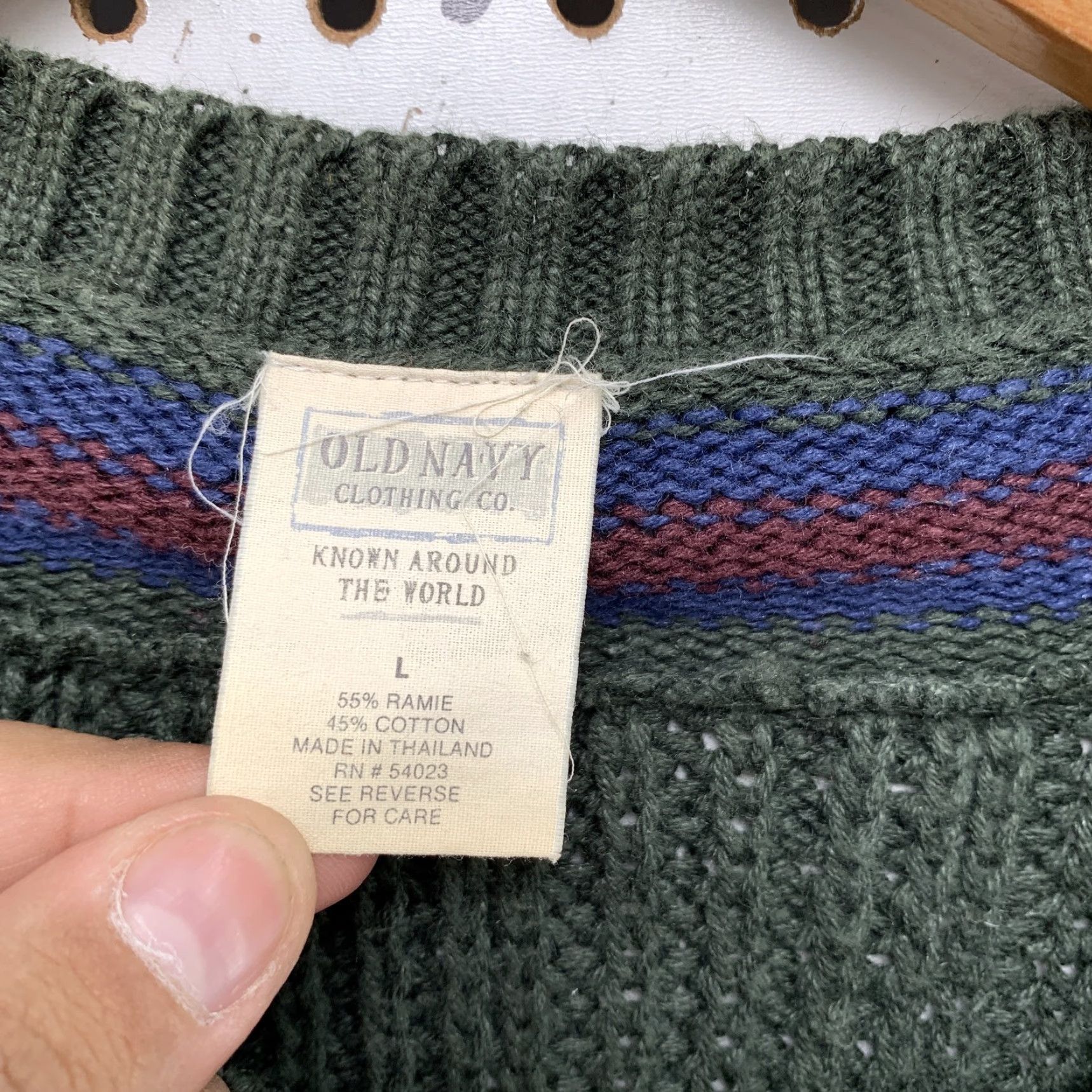 Gap VINTAGE Old Navy Ramie Knit Sweater Mens Large Green Heavyweight V-Neck Pullover Size US L / EU 52-54 / 3 - 3 Thumbnail
