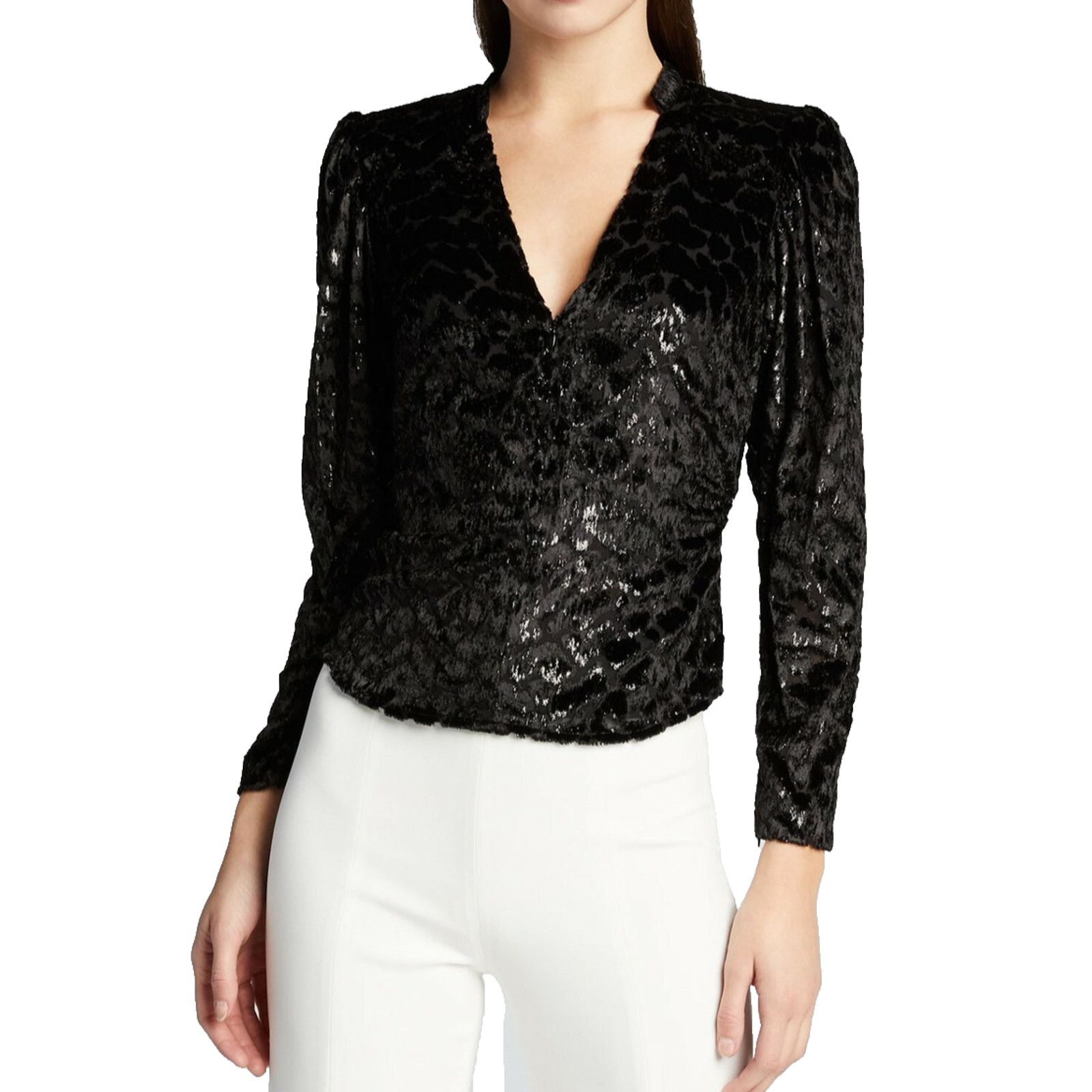 A.L.C. NWT A.L.C. Velvet V Neck Zip Long Sleeve Canyon Top 0 $450 Size XS / US 0-2 / IT 36-38 - 3 Thumbnail