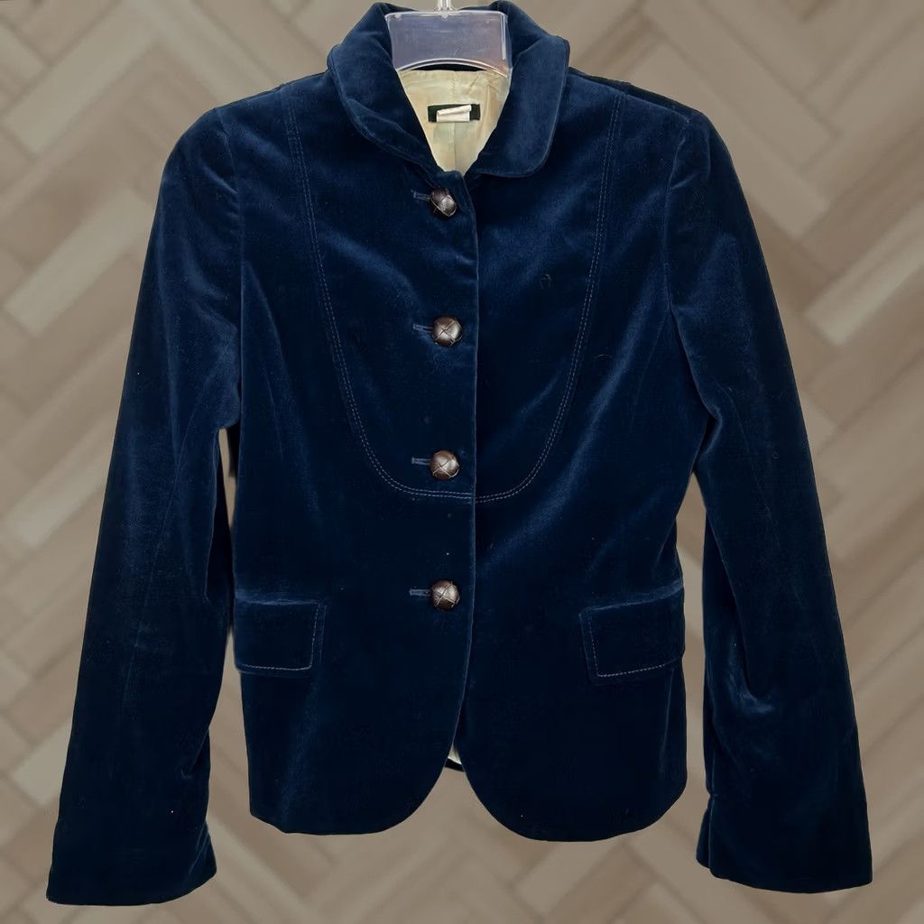 J.Crew J.CREW Blazer Women 0 Velvet Blue Classic Preppy Office Business Casual Party/Cocktail Travel Size XS / US 0-2 / IT 36-38 - 1 Thumbnail