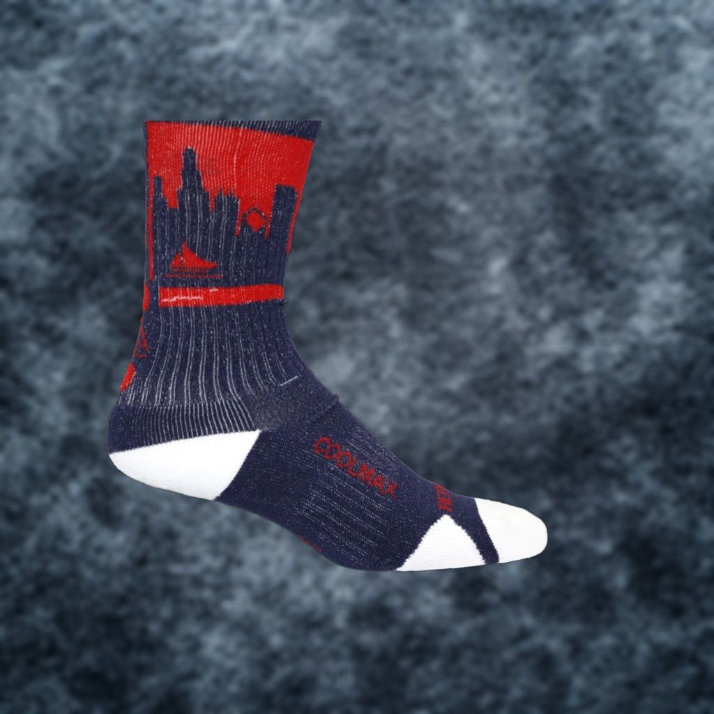 Vintage Rep It City Chicago City Socks Mens Basketball Navy Blue Red White CoolMax Socks M/L Sneakers 50/50/10% Spandex USA Mens Size ONE SIZE - 1 Thumbnail