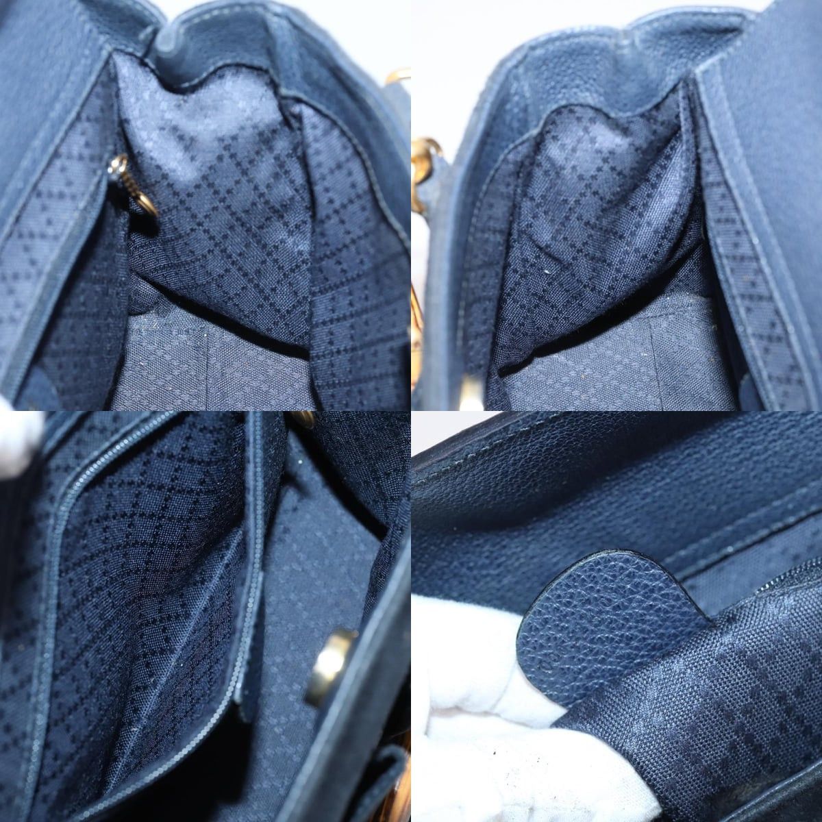 Gucci GUCCI Bamboo Hand Bag Suede Navy Gold 000 2214 000 2214 Size ONE SIZE - 12 Thumbnail