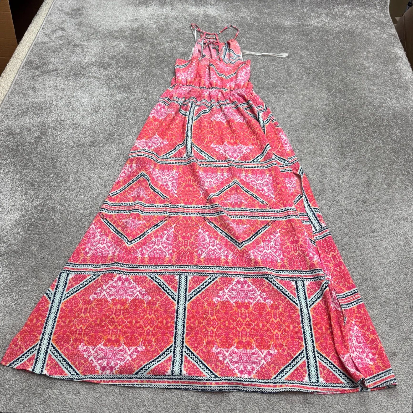 MINKPINK MINKPINK Geometric Halter Maxi Dress Women Medium Pink Orange Backless Slit NWOT Size M / US 6-8 / IT 42-44 - 3 Thumbnail