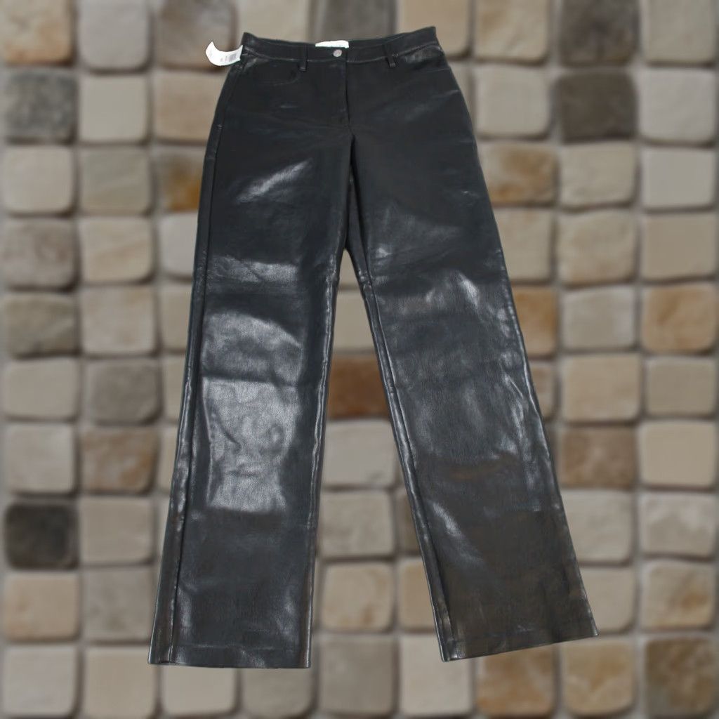 Vintage Wilfred Black Faux Leather Pants Womens 8 Dress Pants Straight Front Zip 8 Womens Size 30" / US 8 / IT 44 - 1 Thumbnail