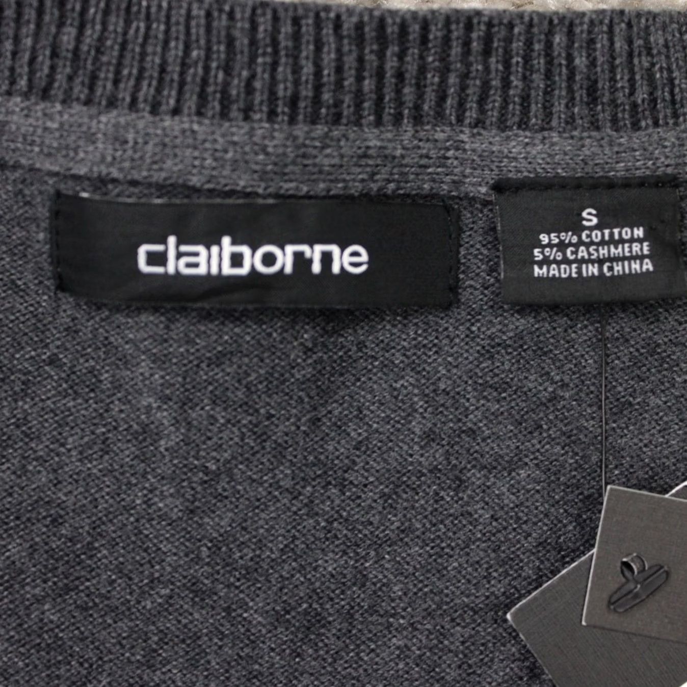 Liz Claiborne Claiborne Sweater Mens Small Heather Gray Cotton/Cashmere V-Neck Pullover NWT Size US S / EU 44-46 / 1 - 6 Thumbnail