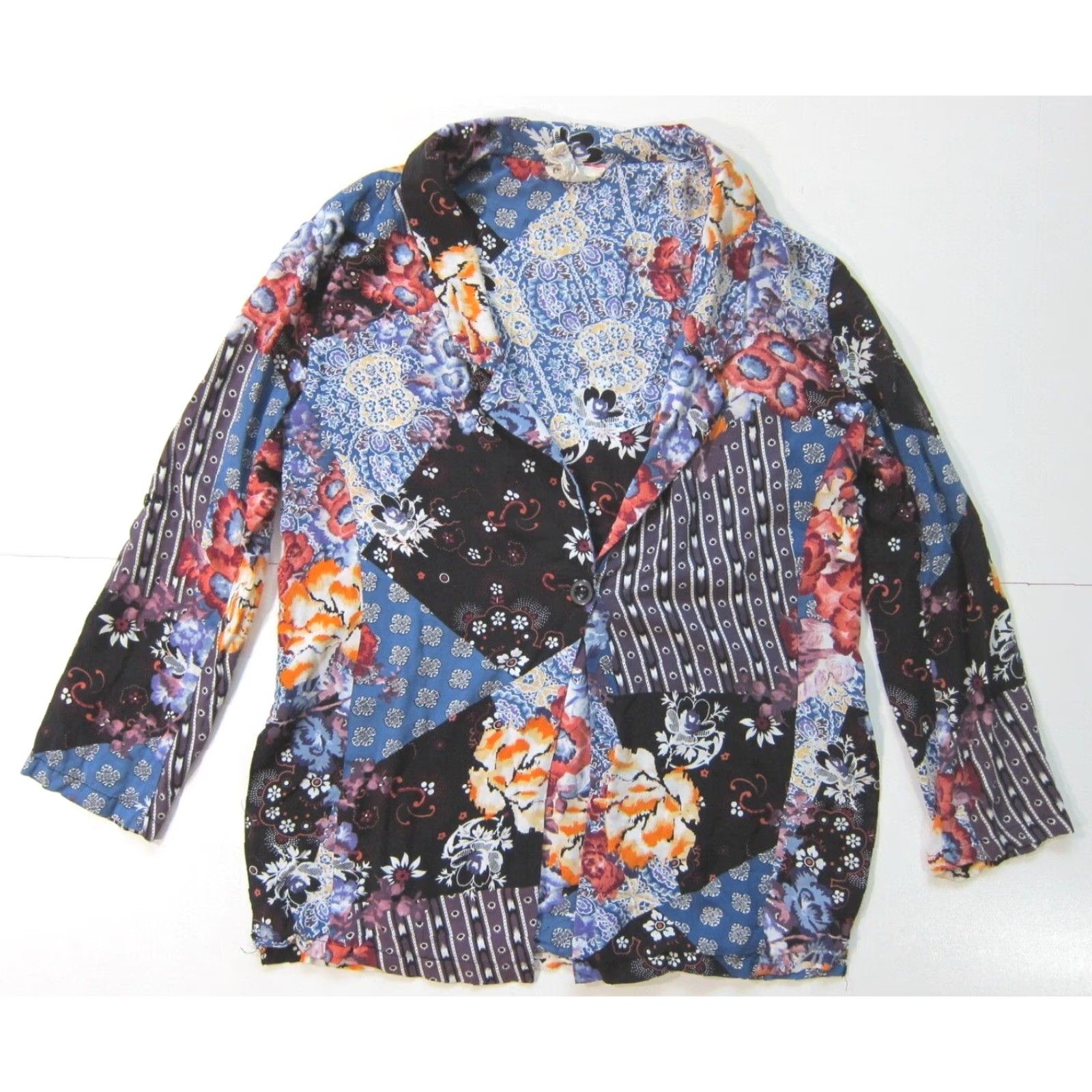 Vintage Jaase Blazer Jacket Women XS Floral Boho 100% Rayon Blue Orange Black Button Blazer, Long Sleeve, Lightweight, Regular Length, 1 Piece, Vintage? No. Size XS / US 0-2 / IT 36-38 - 7 Thumbnail