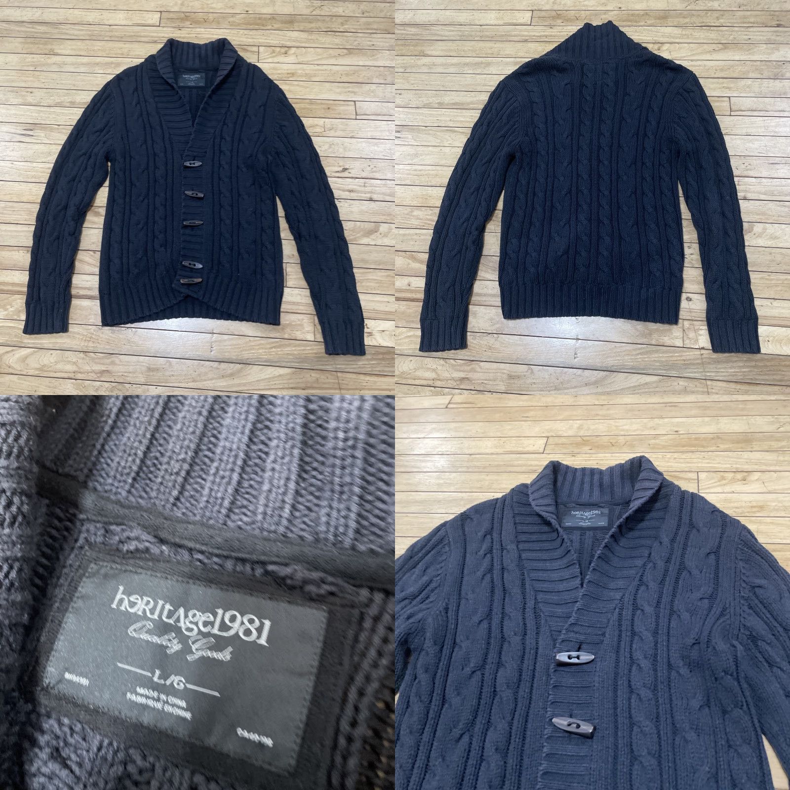 Vintage Heritage 1981 Toggle Cardigan Sweater Adult L Slim Dark Cable Knit Shawl Collar Size L / US 10 / IT 46 - 9 Thumbnail