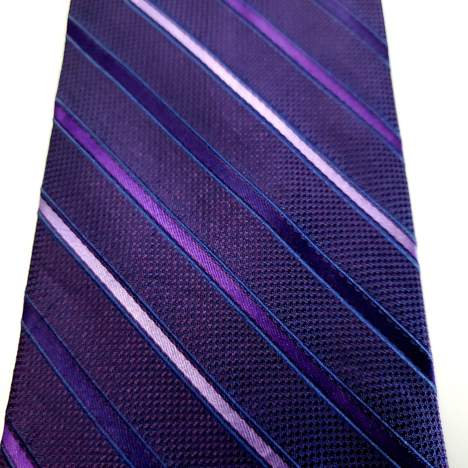 Calvin Klein Calvin Klein Woven Purple Striped Silk Tie Size ONE SIZE - 2 Thumbnail