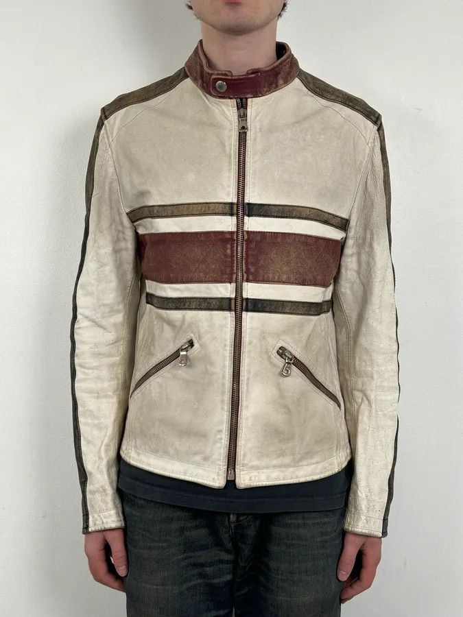 Dolce & Gabbana 2000s Dolce & Gabbana Biker White Faded Leather Jacket Size US M / EU 48-50 / 2 - 2 Thumbnail