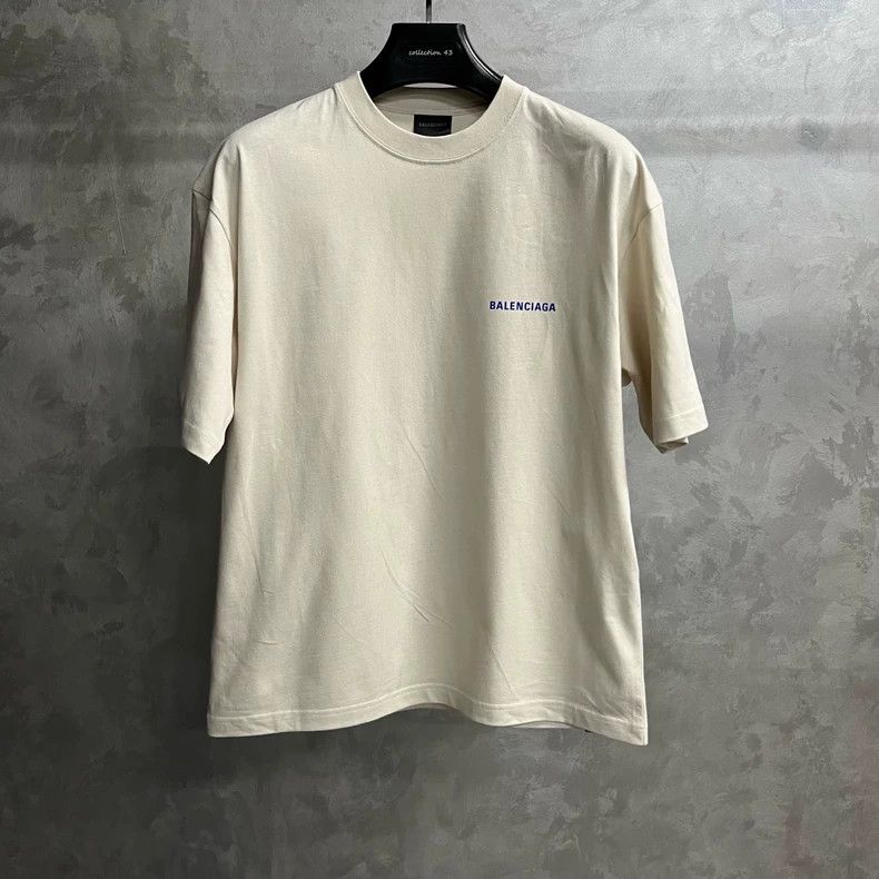 Balenciaga Balenciaga Beige letter logo print round neck short sleeve Size US S / EU 44-46 / 1 - 1 Thumbnail
