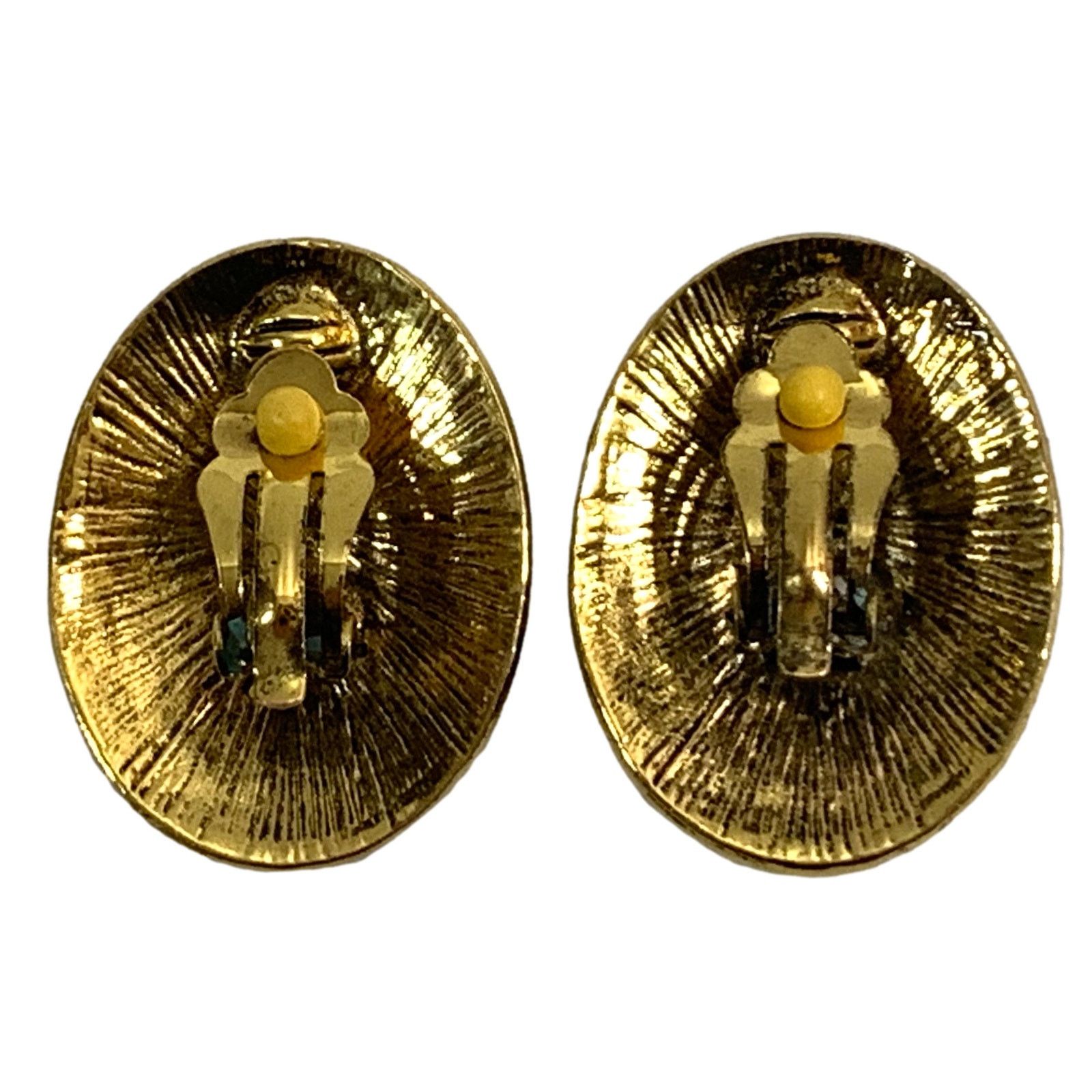 Jewelry × Vintage Vintage 80s Large Oval Gold & Green Enamel Swirl Earrings Size ONE SIZE - 6 Thumbnail