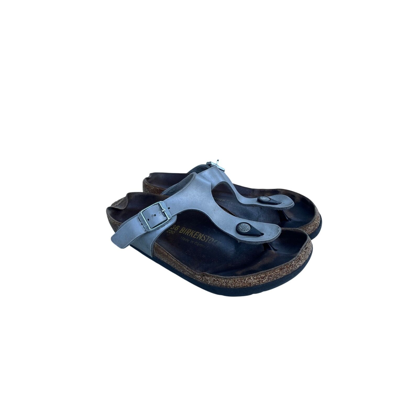 Birkenstock Womens Birkenstock Gizeh Leather Sandals Size 5 Silver Brown Size US 5 / IT 35 - 3 Thumbnail